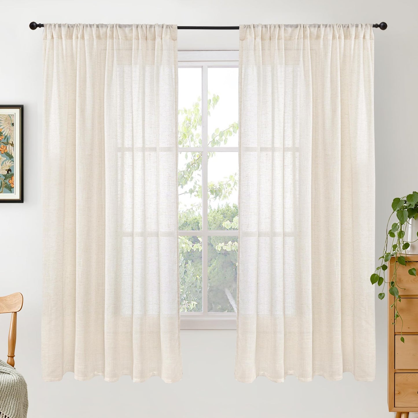BGment Linen Sheer Curtains 84 Inches Long 2 Panels Set for Living Room | Light Filtering Drapes with Rod Pocket Lightweight Window Treatments for Bedroom, 52 X 84 Inch Length