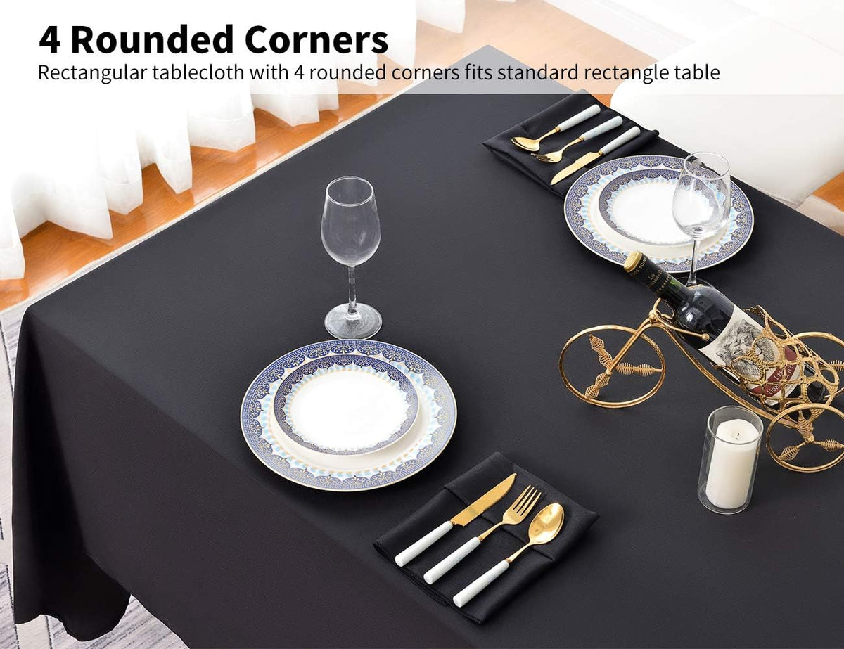 Surmente 10 Pack 90x132 Inch Black Tablecloth for 6-8 Foot Rectangle Tables | Dining Table Cover Protector, Wrinkle Free, Washable Polyester Fabric, 6ft Table Cloth for Wedding, Banquet, Restaurant