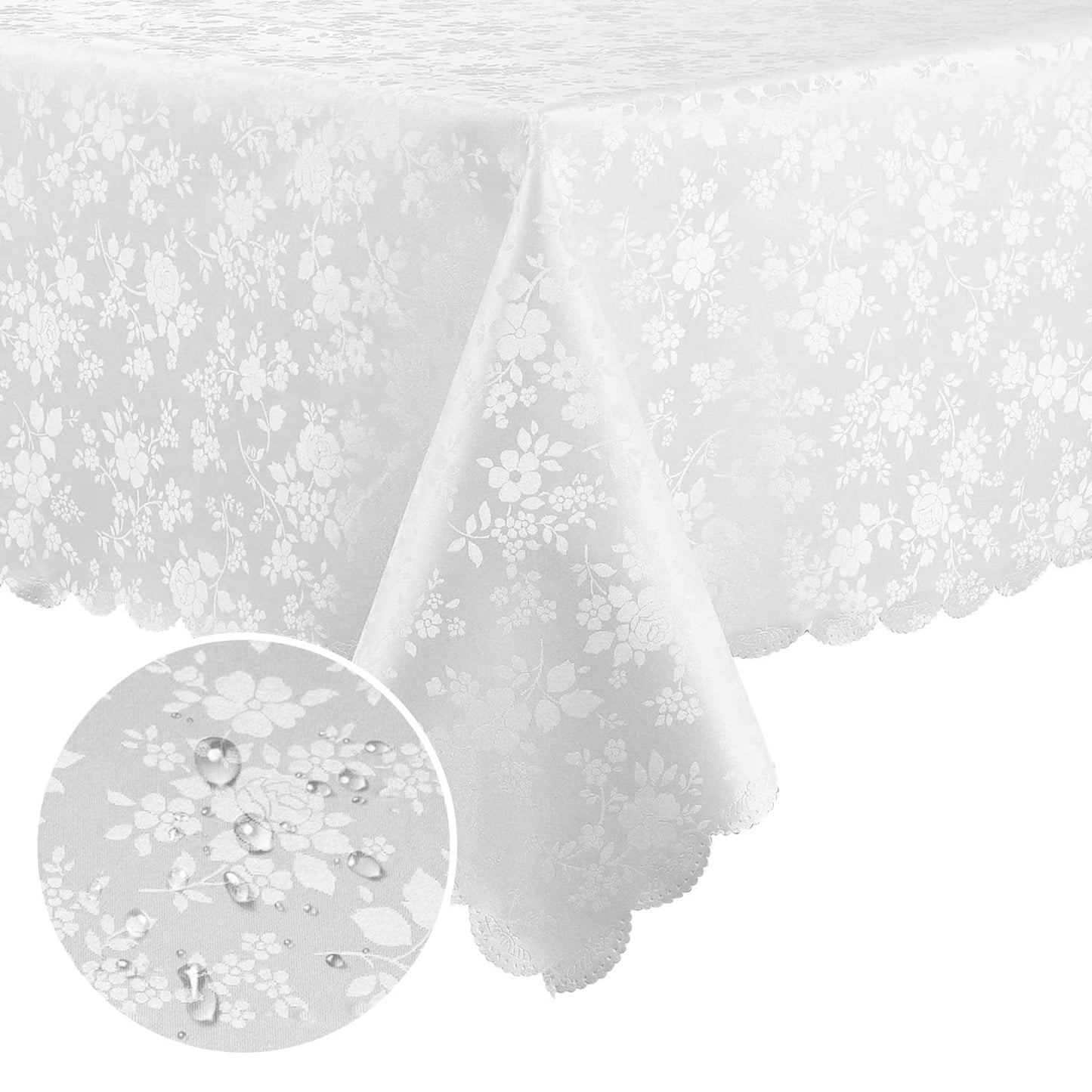 Smiry Rectangle Waterproof Heavy Duty Vinyl Tablecloths, 60 x 84 Inch | Wipeable Washable Floral Embossed Table Cover for Kitchen and Dining Room, Indoor & Outdoor Use, Beige