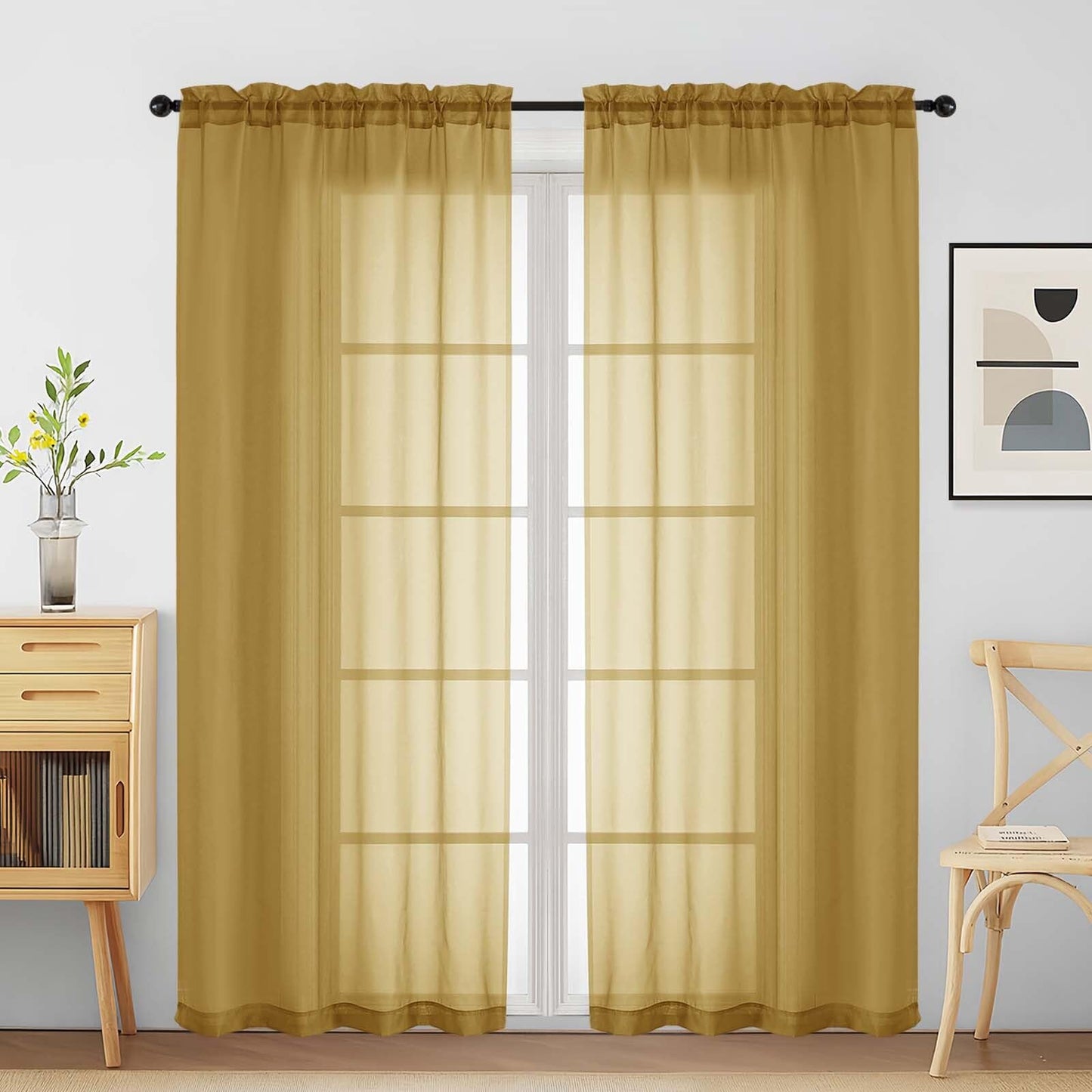 Purple Window Sheer Curtains 54 inch Length, Soft Airy Light Filtering Sheer Curtain 2 Panels Set, Dual Rod Pocket Gauze Purple Drapes for Living Room Bedroom, 2x42Wx54L Inches