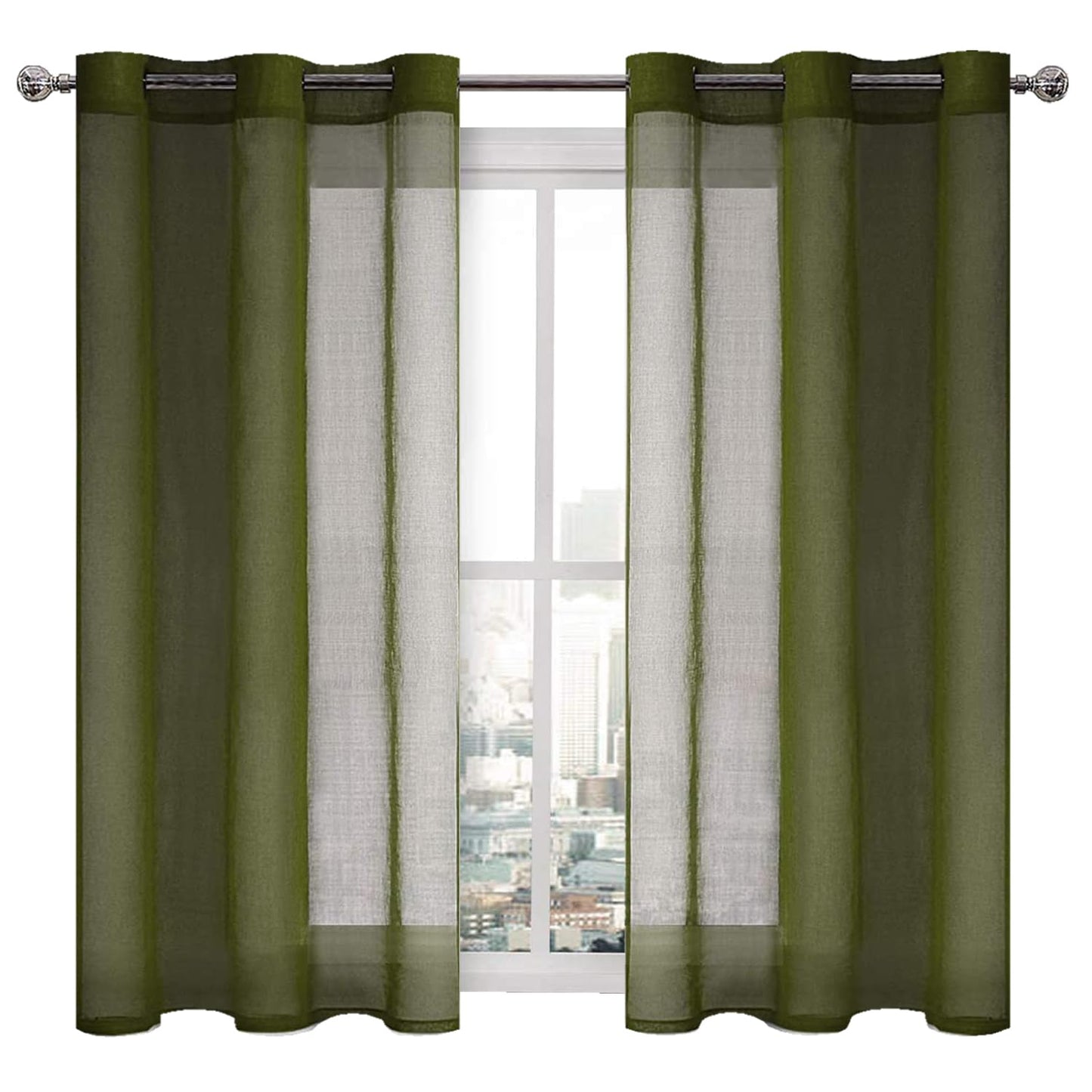 DWCN White Sheer Curtains Linen Look Semi Transparent Voile Grommet White Curtains for Living Dining Room Drapes 52 x 84 Inch Long, Set of 2 Panels