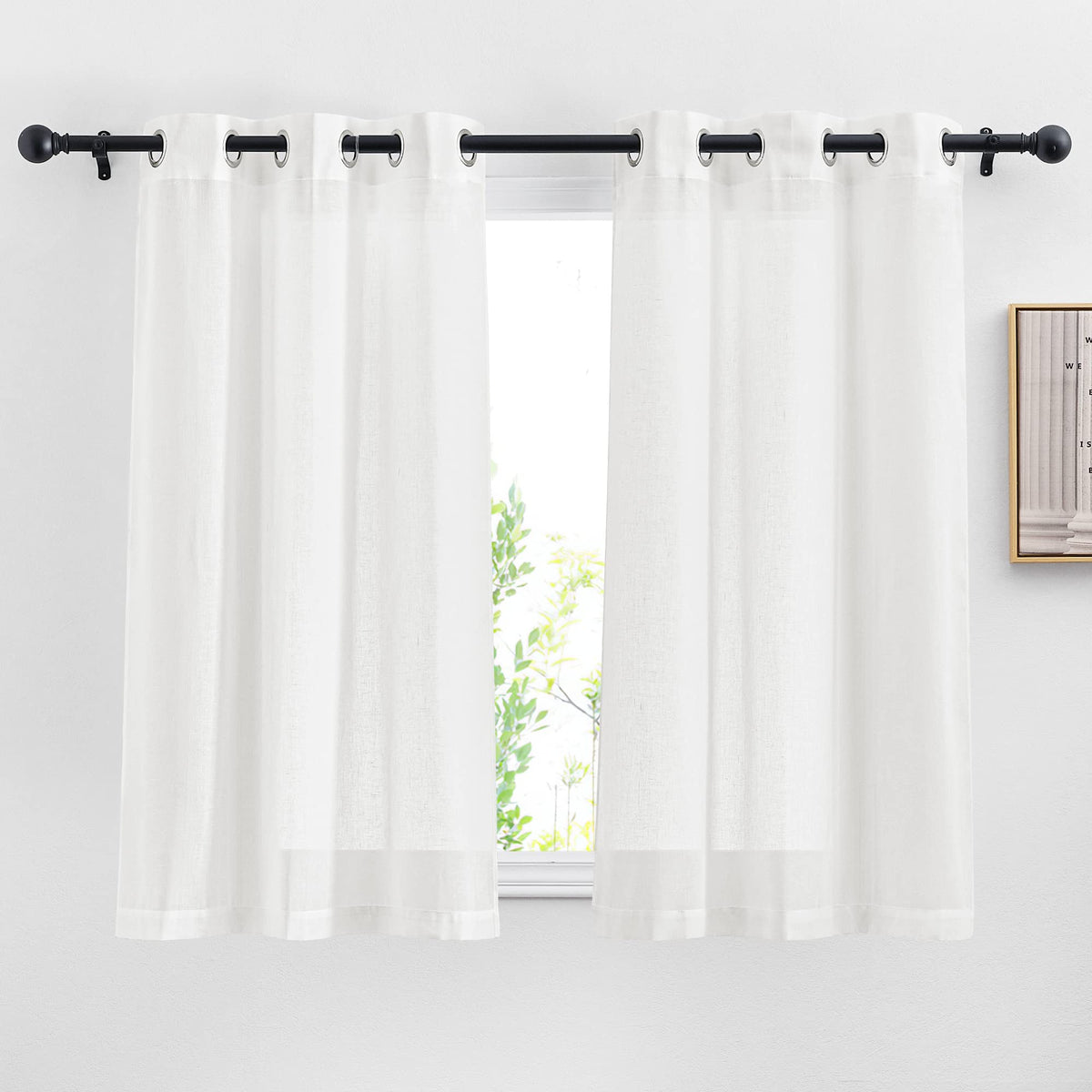 NICETOWN White Sheer Linen Curtains for Living Room 84 inch Length 2 Panels Set, Grommet Semi Sheer Privacy with Light Filtering Flax Window Treatments for Bedroom, W52 x L84
