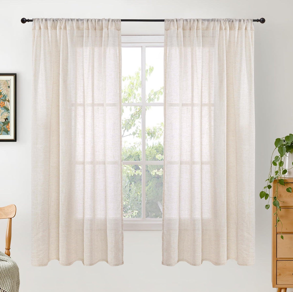 BGment Linen Sheer Curtains 84 Inches Long 2 Panels Set for Living Room | Light Filtering Drapes with Rod Pocket Lightweight Window Treatments for Bedroom, 52 X 84 Inch Length