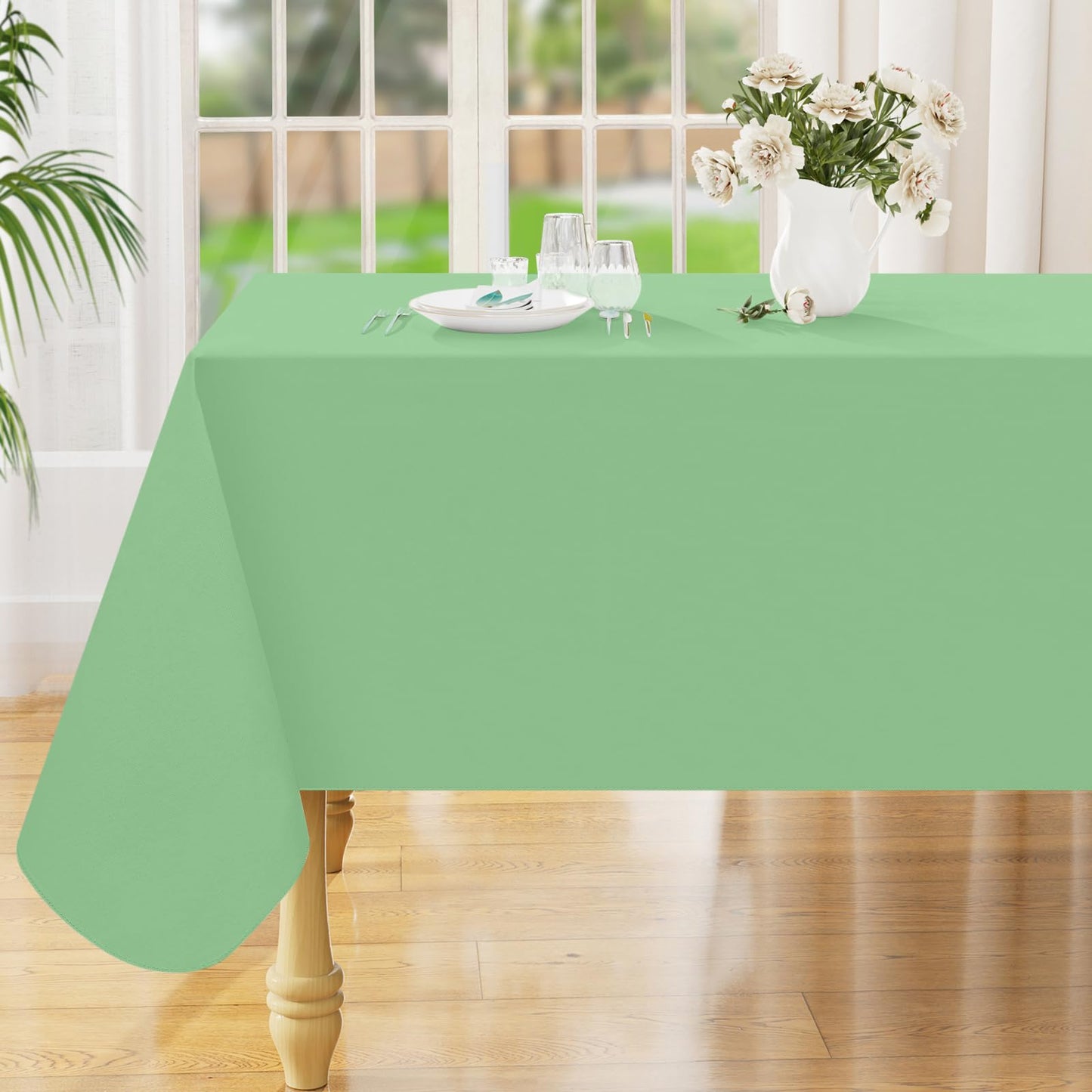 Smiry Rectangle Table Cloth 60x84 Inch, Waterproof Wipeable Vinyl Tablecloths Protector, Oil Spill Proof Plastic Table Cover for Dining, Picnic, Camping, Outdoor, Beige