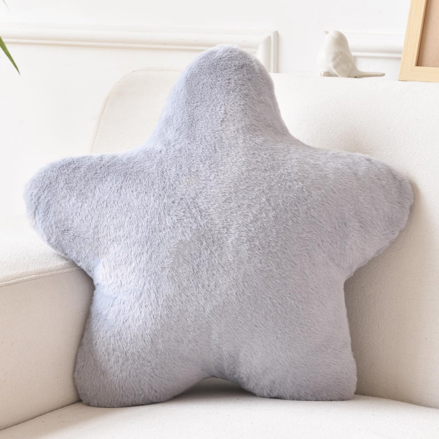 Star Pillow, Decorative Throw Pillows for Bed Couch, 15" Star Shaped Pillow Plush Floor Cushions Room Decor Pillow with Soft Faux Rabbit Fur for Sofa Bedroom Living Room