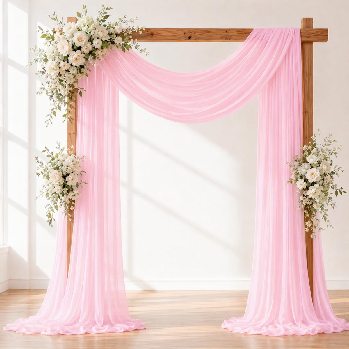 Ivory White Wedding Arch Draping Fabric Sheer Curtain Drapes | 31" x 20 ft Extra Long Shimmery Backdrop Curtains for Wedding Anniversary Party Summer Outdoor Events Drapery Photo Backgrounds
