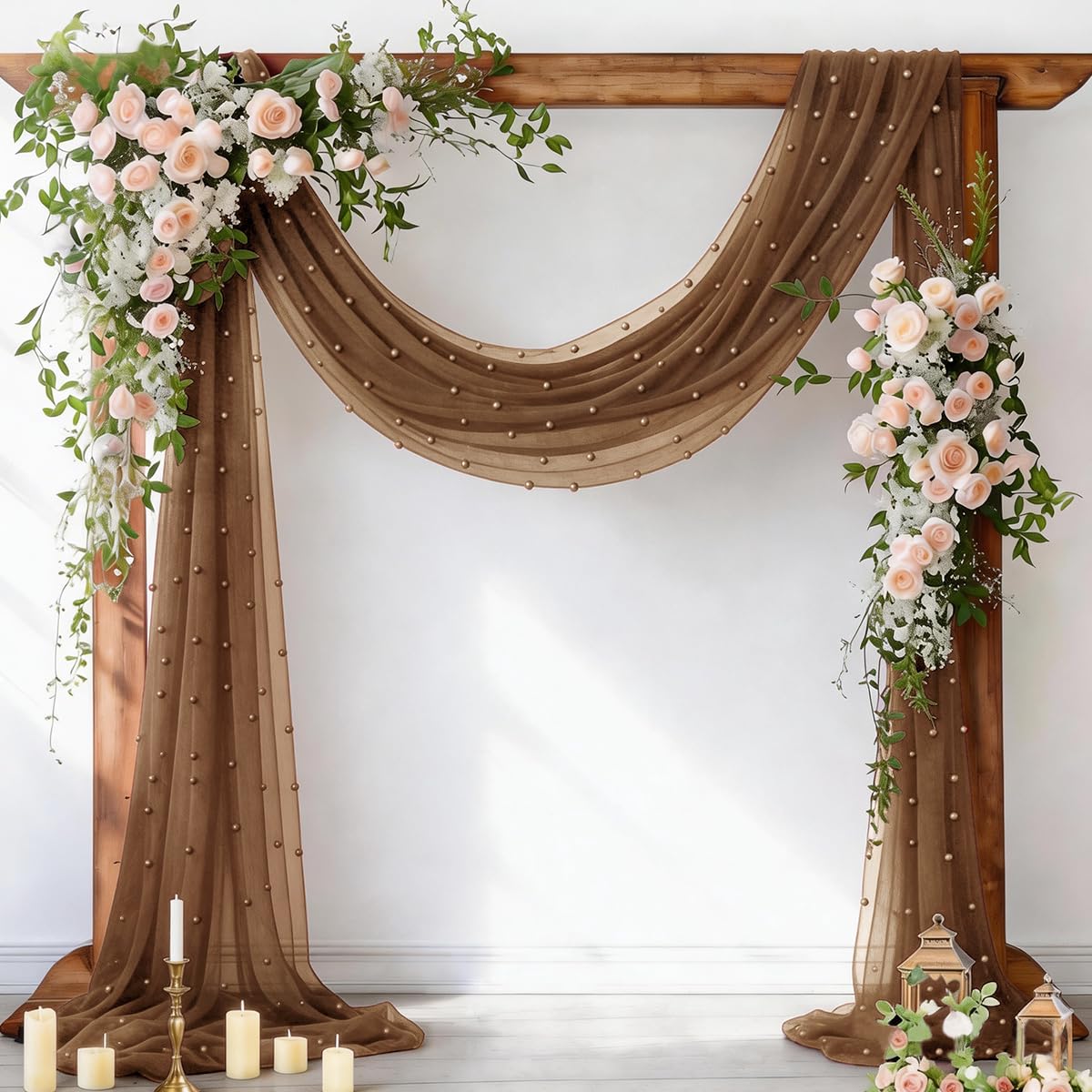 Pearl Table Runner Gauze Sheer 19FT Wedding Draping Fabric Decor | Sage Green Summer Tulle Chiffon Arch Outdoor Drapes Long Curtain for Birthday Party Baby Shower Bridal Engagement Decor
