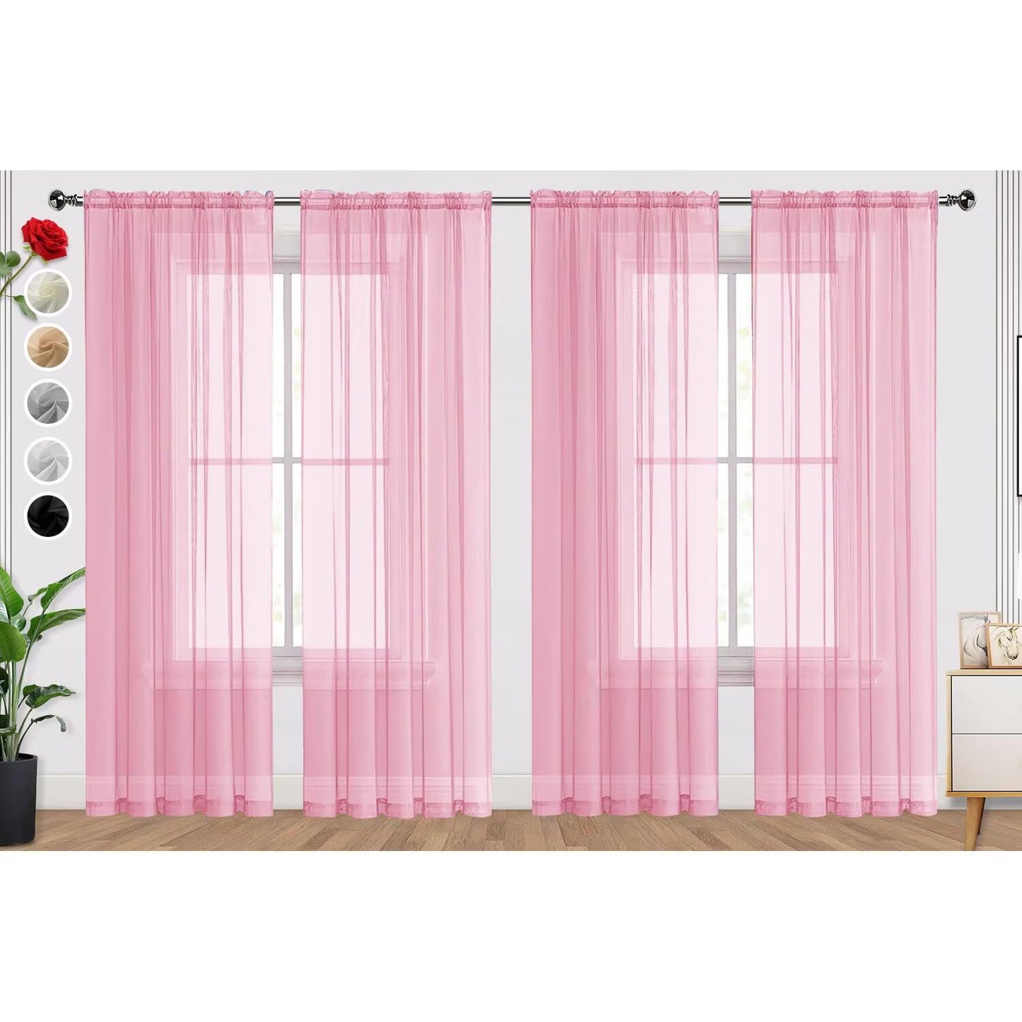 SpaceDresser Basic Rod Pocket Sheer Voile Window Curtain Panels White 1 Pair 2 Panels 52 Width 84 Inch Long for Kitchen Bedroom Children Living Room Yard(White,52 W x 84 L)