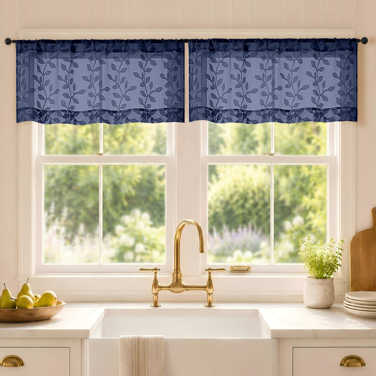White Sheer Curtains 84 Inches Long - Light Filtering Leaf Jacquard Textured Semi Sheer Curtains, Rod Pocket Drapes for Living Room Bedroom 2 Panels Set, 2x37Wx84L Inches