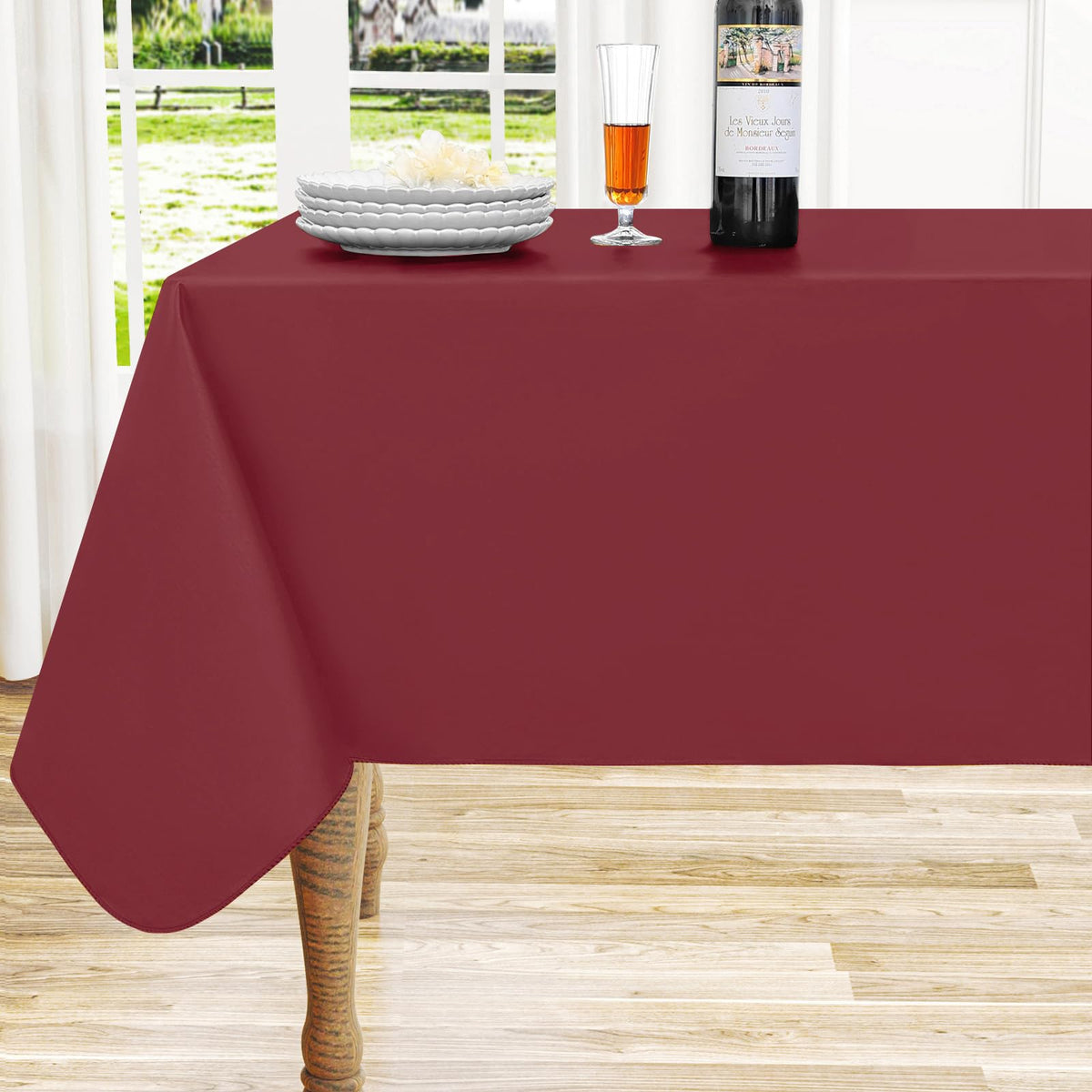 Round Navy Blue Vinyl Waterproof Tablecloth with Flannel Backed | Spillproof Wipe Clean Table Cloth, Plastic Flannel Backing for Dining, Buffet Parties Picnic Camping, 60"
