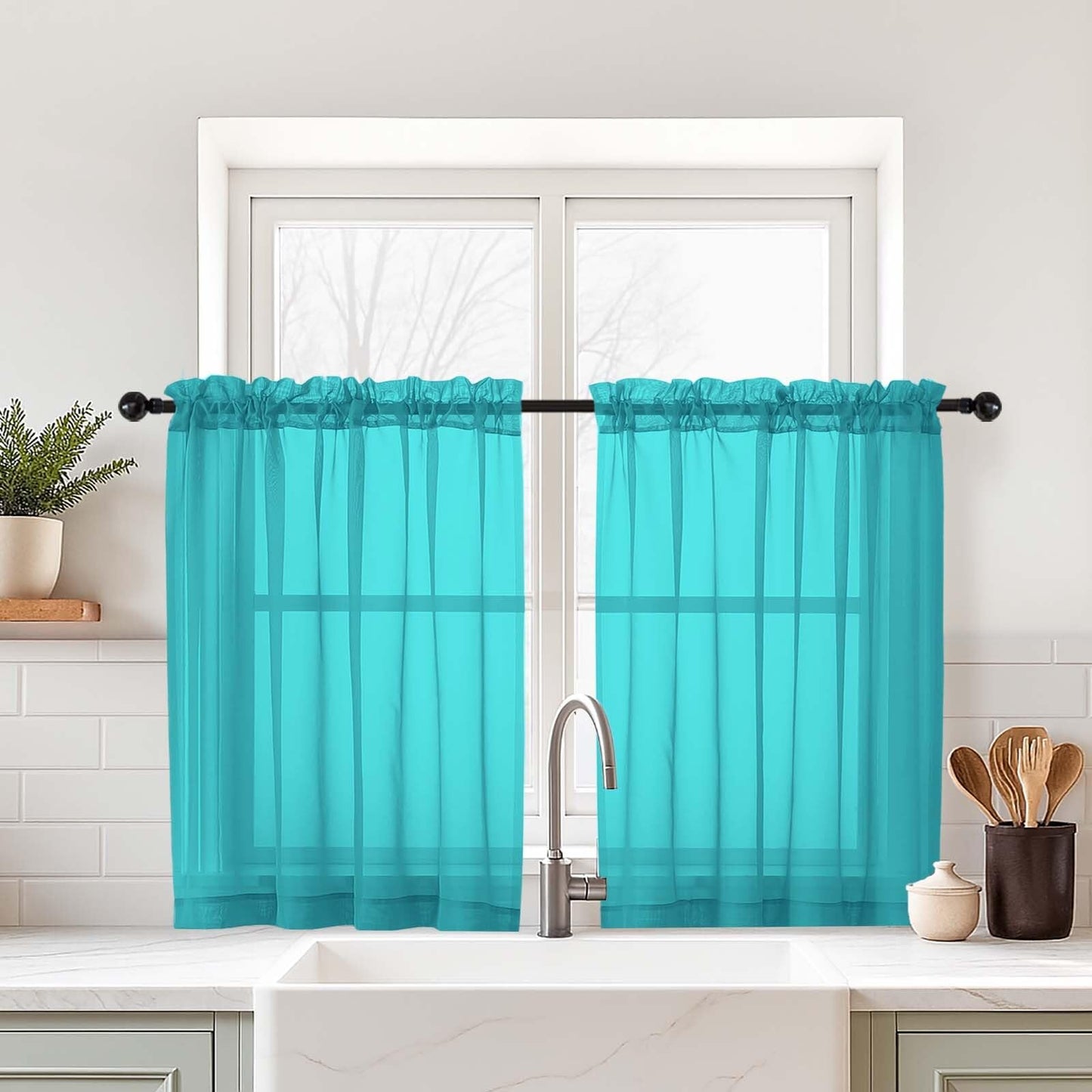 Purple Window Sheer Curtains 54 inch Length, Soft Airy Light Filtering Sheer Curtain 2 Panels Set, Dual Rod Pocket Gauze Purple Drapes for Living Room Bedroom, 2x42Wx54L Inches