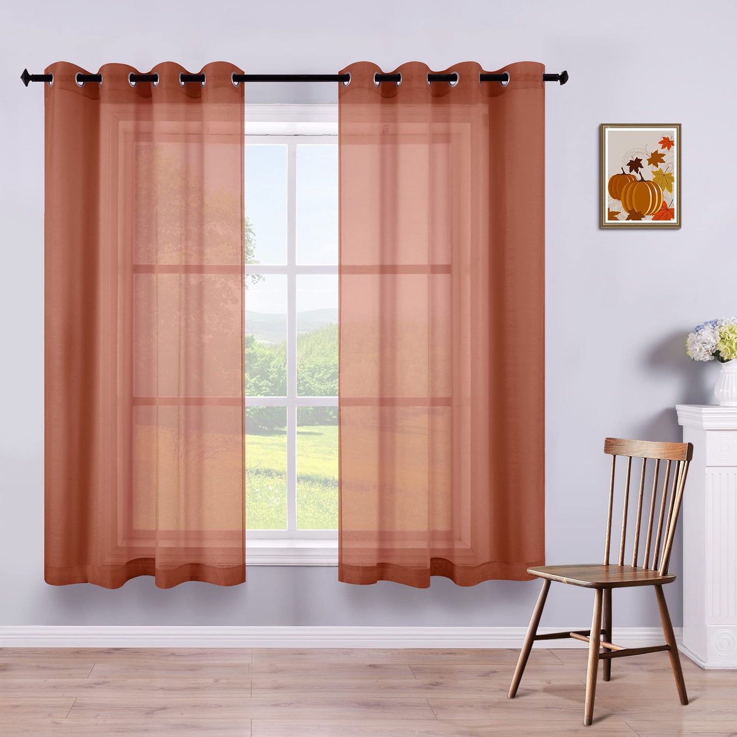 White Sheer Curtains 84 Inches Long Set 2 Panels Grommet Pair Faux Linen Semi Transparent Drape Tulle Gauze Voile Window Sheer Curtains for Bedroom Living Room Dining Wide 52 Length Solid Pack