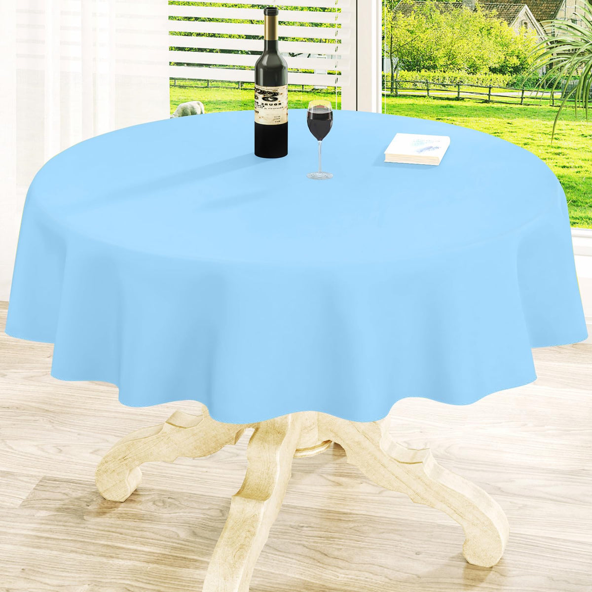 Round Navy Blue Vinyl Waterproof Tablecloth with Flannel Backed | Spillproof Wipe Clean Table Cloth, Plastic Flannel Backing for Dining, Buffet Parties Picnic Camping, 60"