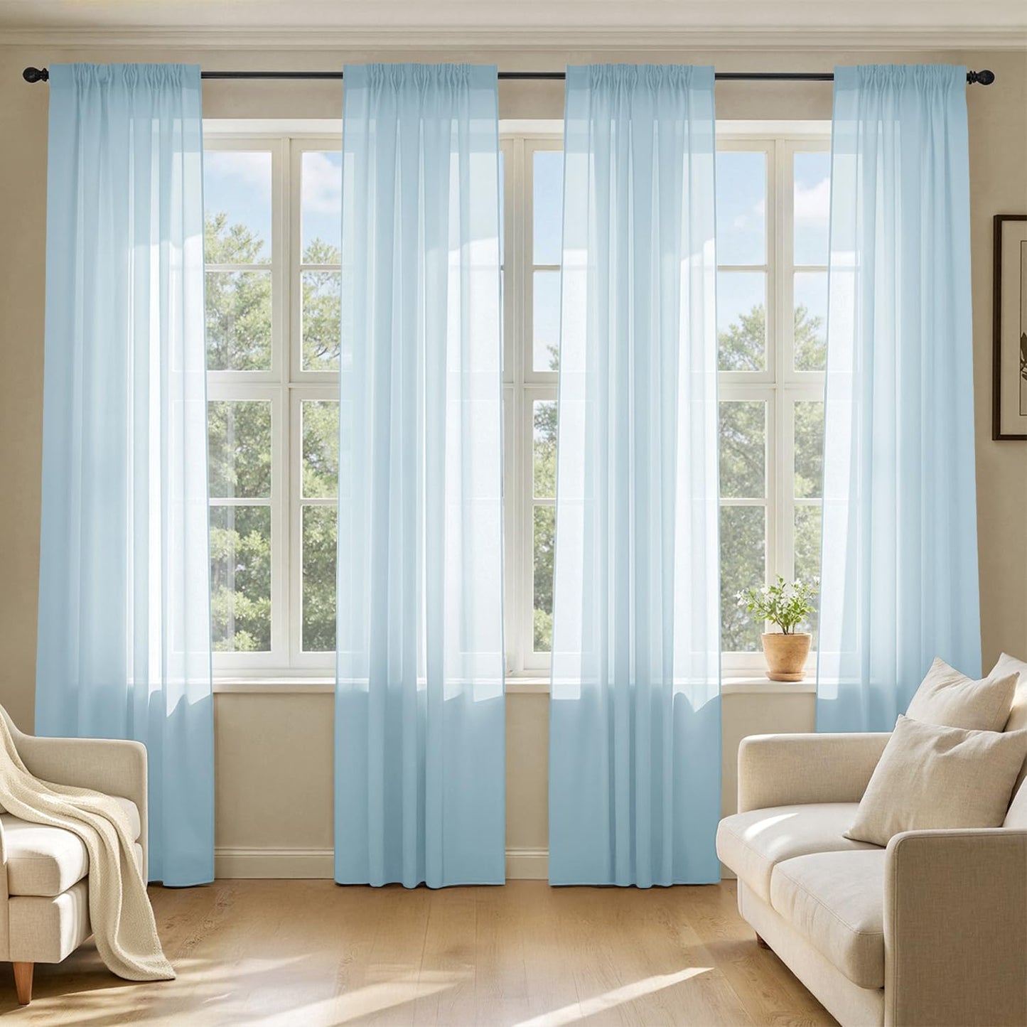 MIULEE Black Sheer Curtains 84 Inches Long 4 Panels 42 x 84 Inches | Light Filtering, Rod Pocket, Voile Drapes, Living Room, Bedroom, Window Treatments