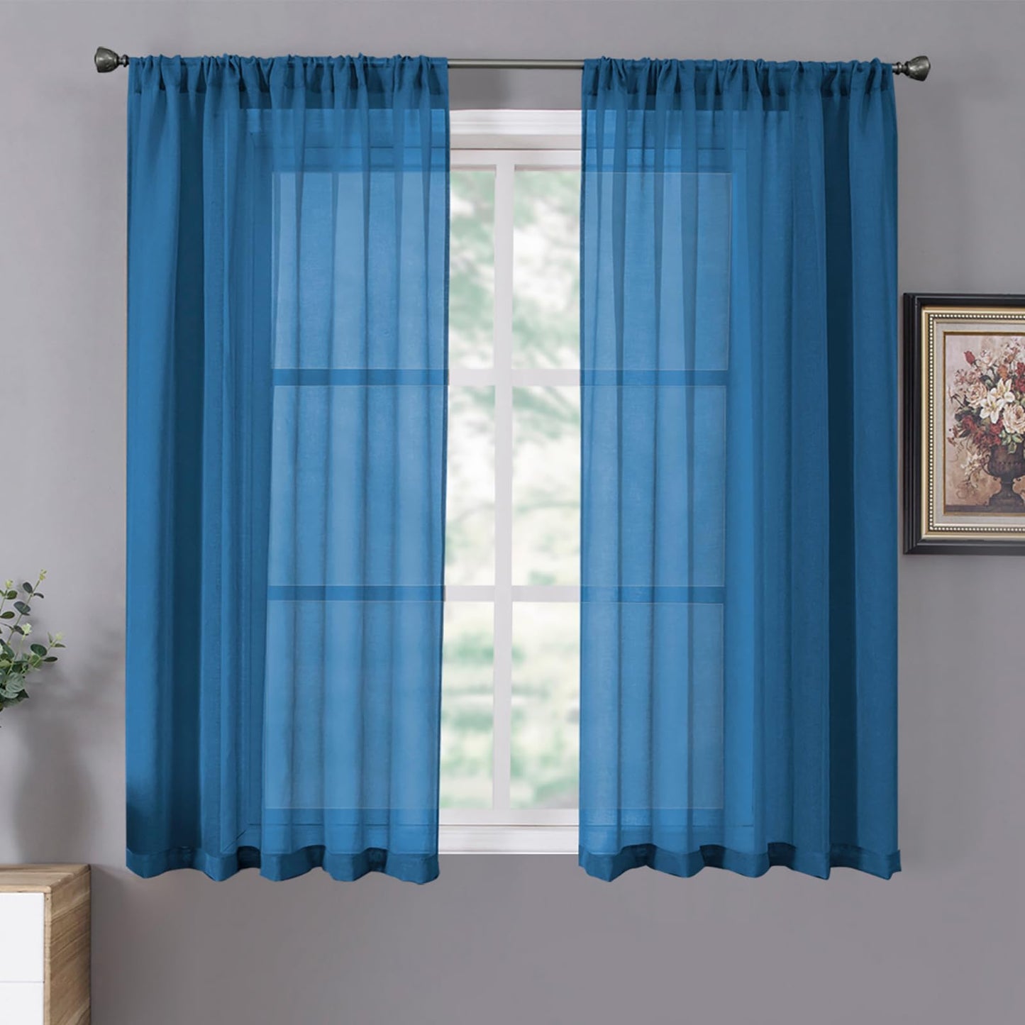 Tollpiz Sheer Curtains Living Room Linen Textured Curtain Sheers Light Filtering Voile Rod Pocket Curtains for Bedroom, 38 x 63 inches Long, White, Set of 2 Panels