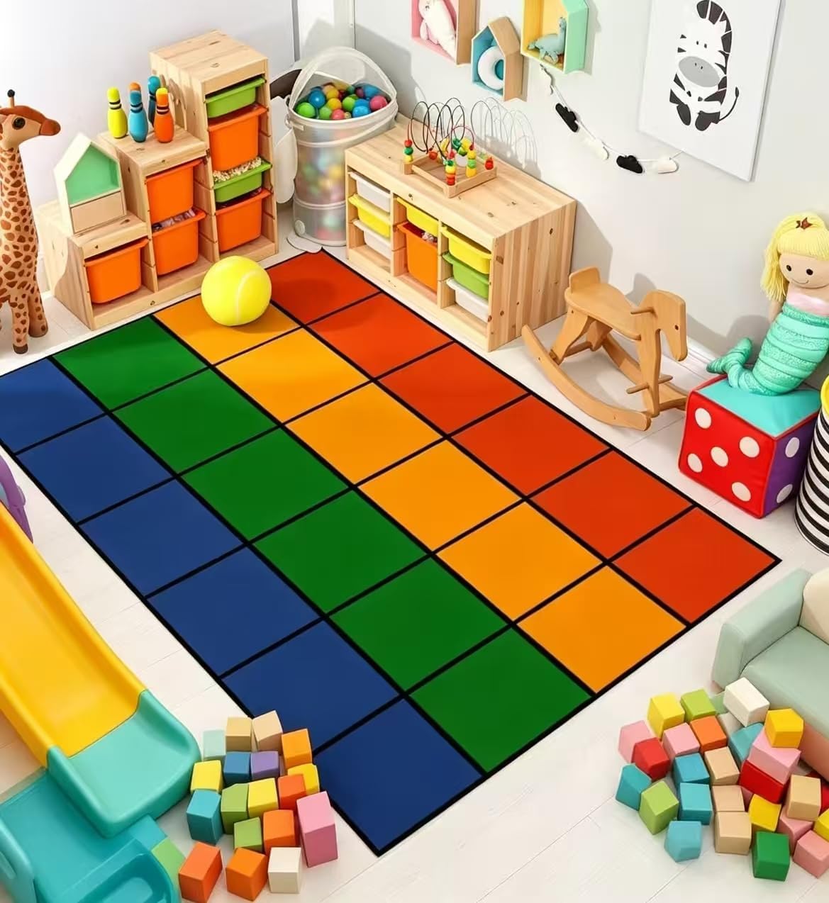Large Classroom Rug 8x12 for Elementary, Classroom Rugs Carpets | Rainbow. Soft & comfortable Fabric. Flame Retardant Certified. Non-Slip Backing. Wrinkle-Free. Rolled Packaging. 24 Seats.