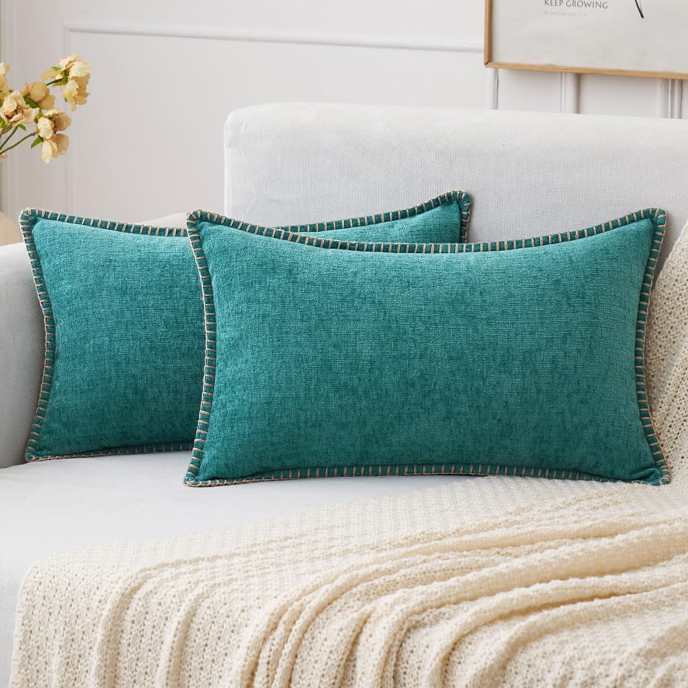 MIULEE Decorative Couch Throw Pillow Covers 18x18 Inch Sage Green 2 Pack | Farmhouse Pillow Covers with Stitched Edge, Soft Chenille Cushion Cases, for Sofa Bed Living Room Home Decor
