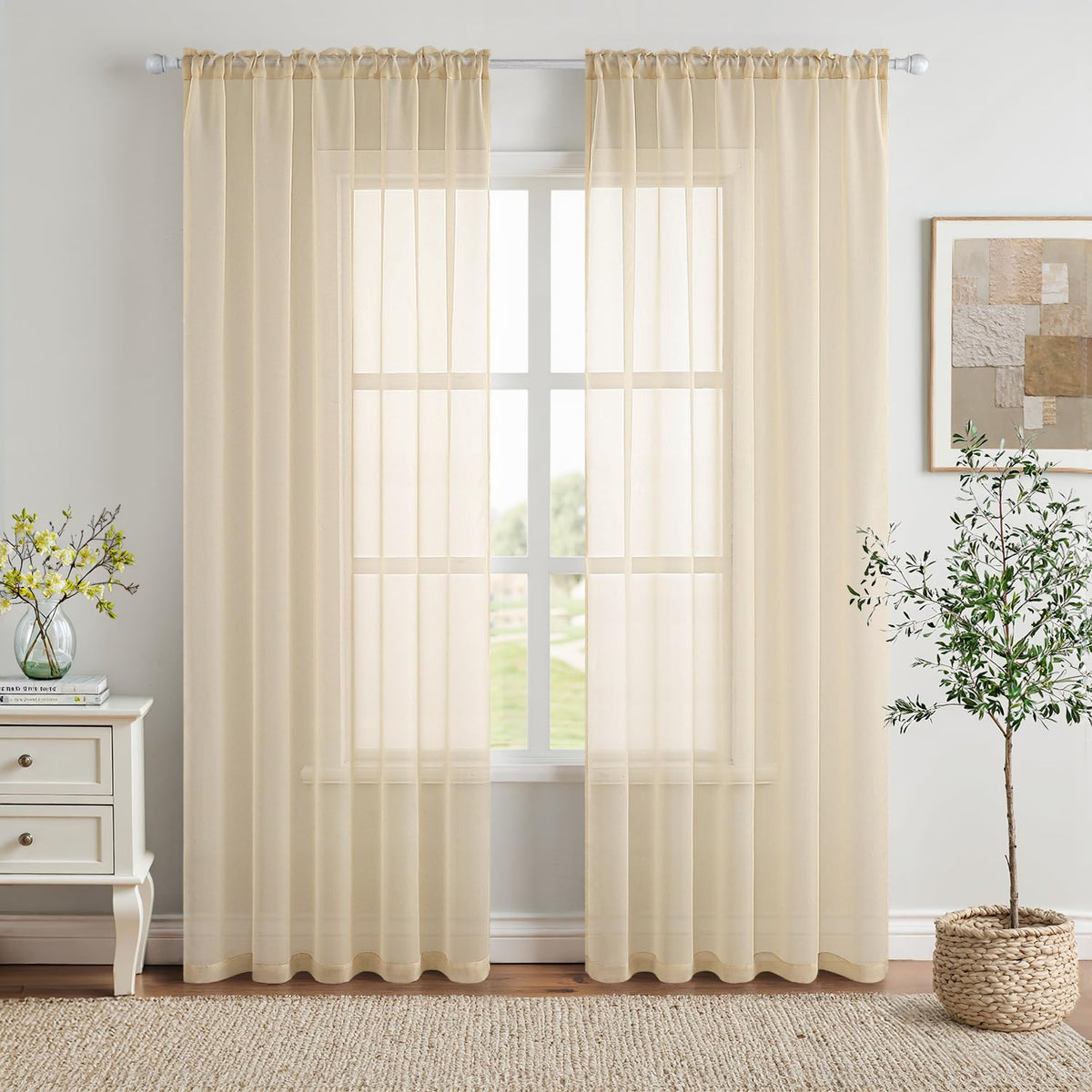 MIULEE 2 Panels White Sheer Curtains for Living Room 54 X 84 Inches | Window, Solid Color, Elegant Window Voile Panels, Bedroom, Living Room, Drapes, Treatment