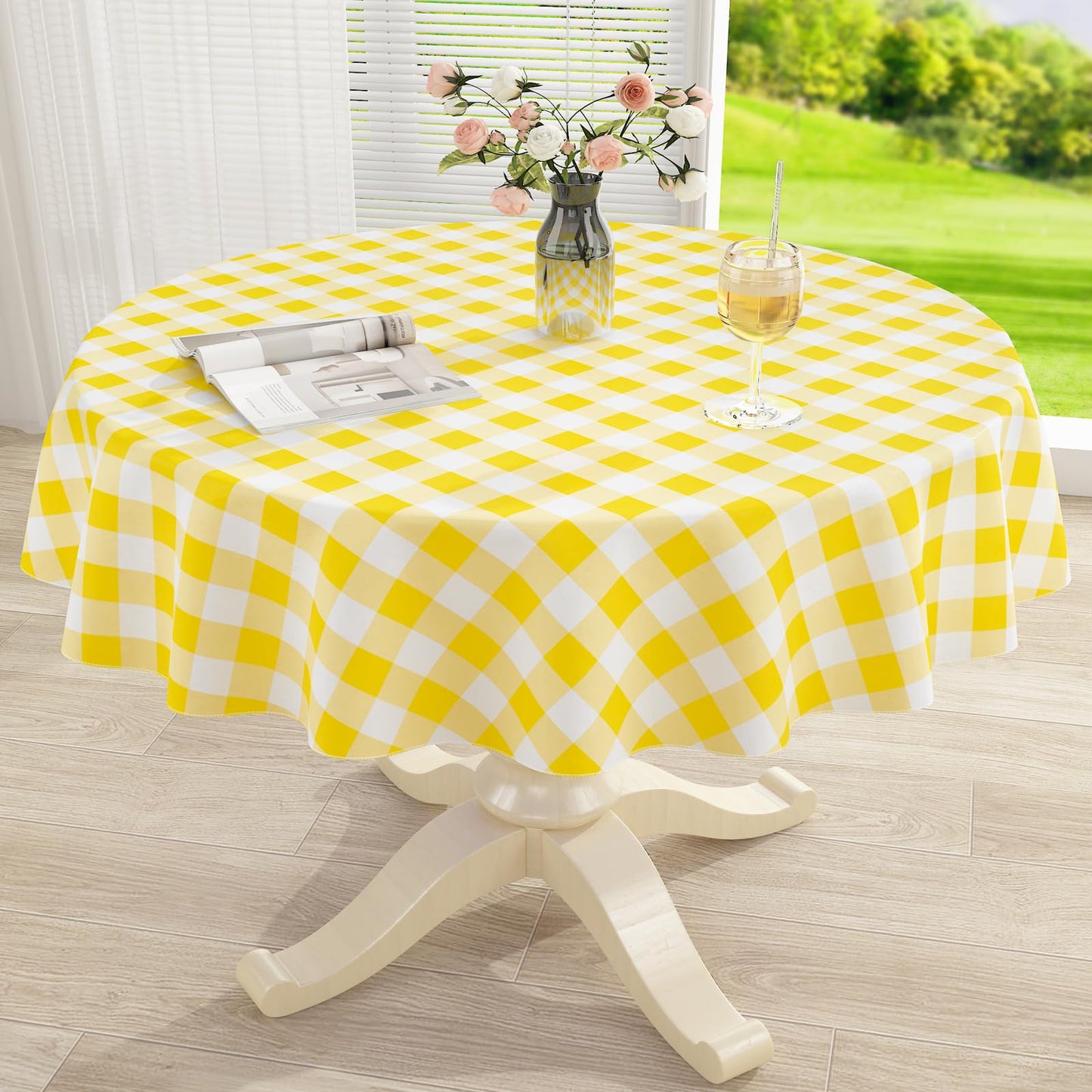 Rectangle Waterproof Vinyl Table Cloth, Buffalo Flannel Backed Tablecloth, Wipeable Plastic Table Cover for Dinner, Kitchen, Outdoor (60" x 84", Black and White)