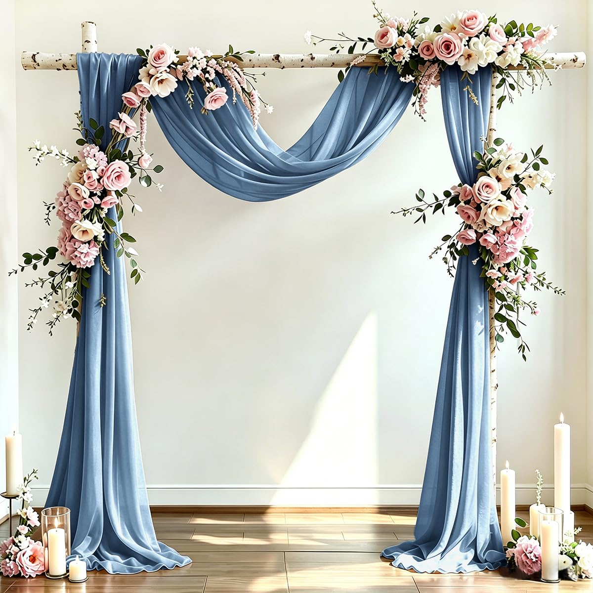 DeZerlor Wedding Draping Fabric Ivory Drapes for Backdrop, 2 Pack | 29"x20FT, Sheer Curtains for Romantic Bridal Baby Shower Decorations Ceremony Birthday Party Outdoor Events