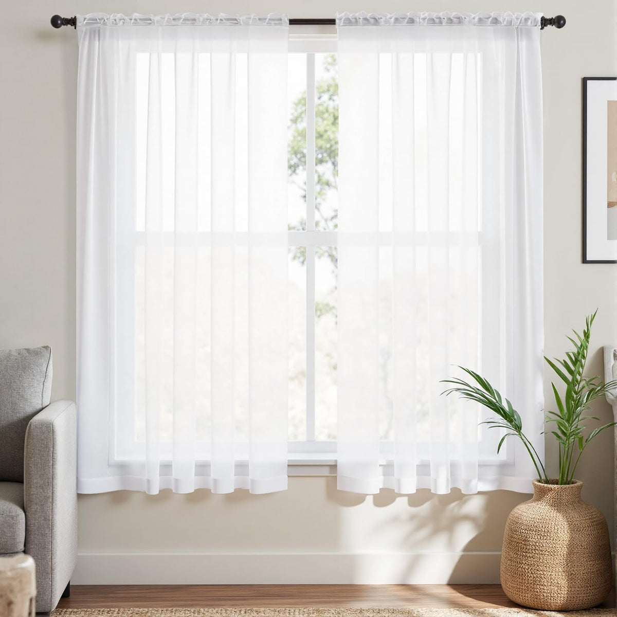 MIULEE 2 Panels White Sheer Curtains for Living Room 54 X 84 Inches | Window, Solid Color, Elegant Window Voile Panels, Bedroom, Living Room, Drapes, Treatment