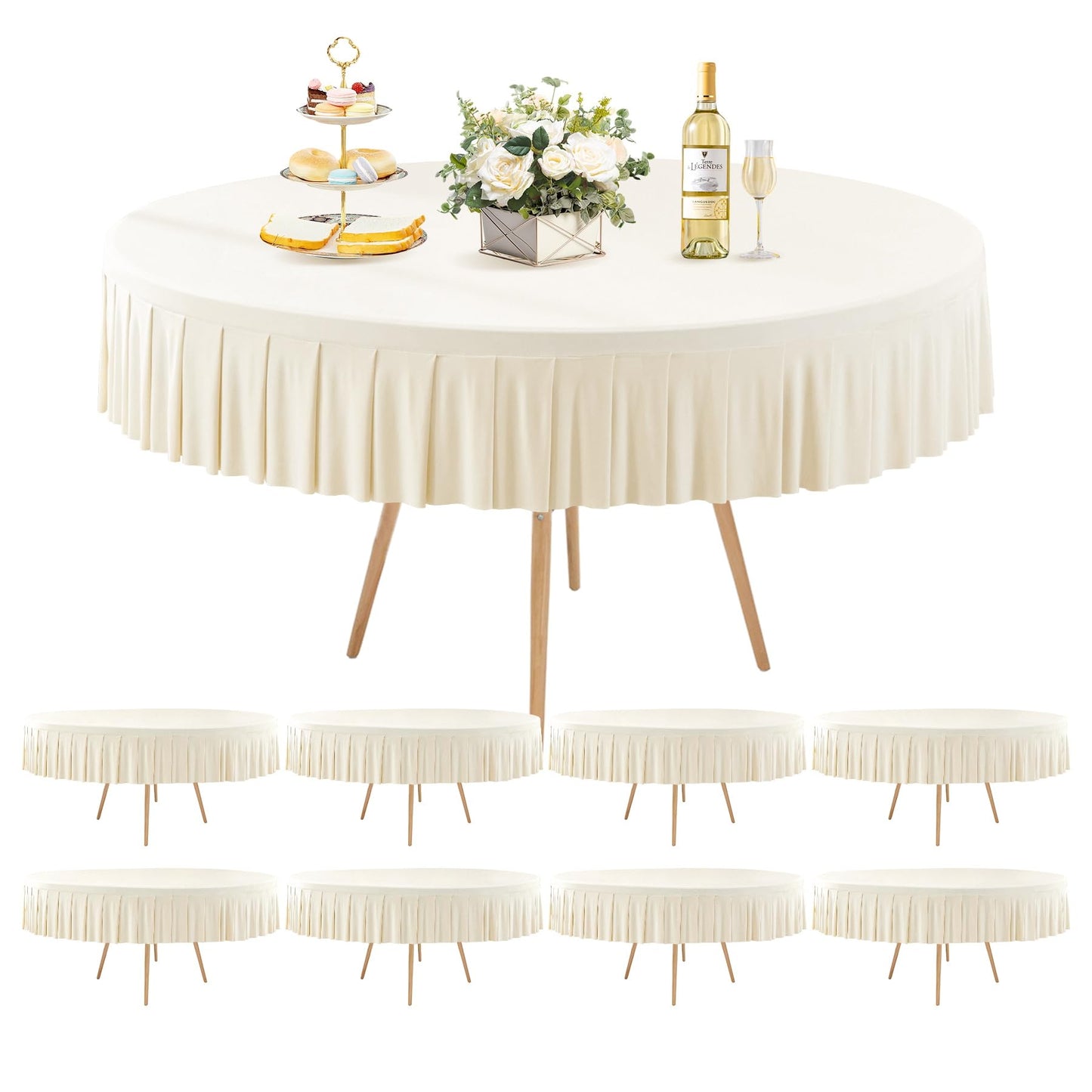 8 Pack Champagne Spandex Round Tablecloths for 72in Table, Stretchy Fitted 6FT Round Table Cloths, Wrinkle Free Table Cover with Skirt for Wedding Birthday Party Bridal Shower Banquet