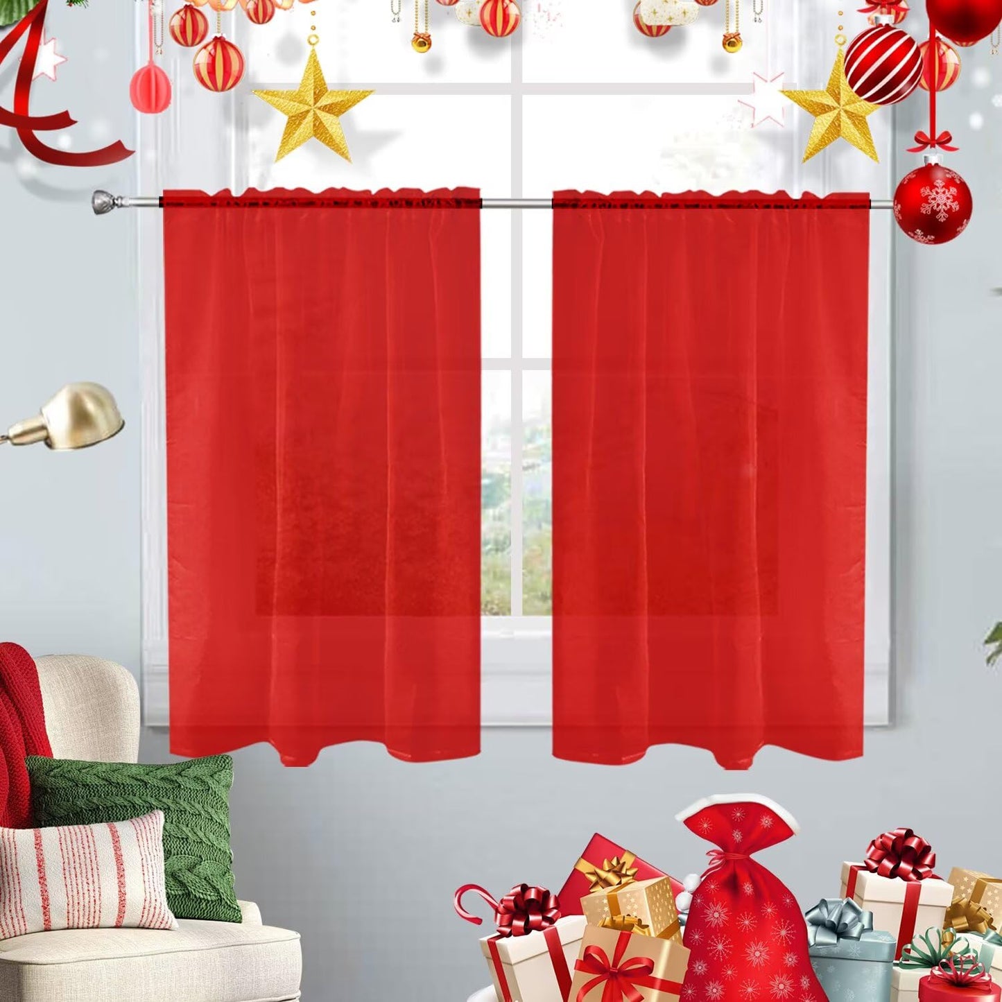 SpaceDresser Basic Rod Pocket Sheer Voile Window Curtain Panels White 1 Pair 2 Panels 52 Width 84 Inch Long for Kitchen Bedroom Children Living Room Yard(White,52 W x 84 L)