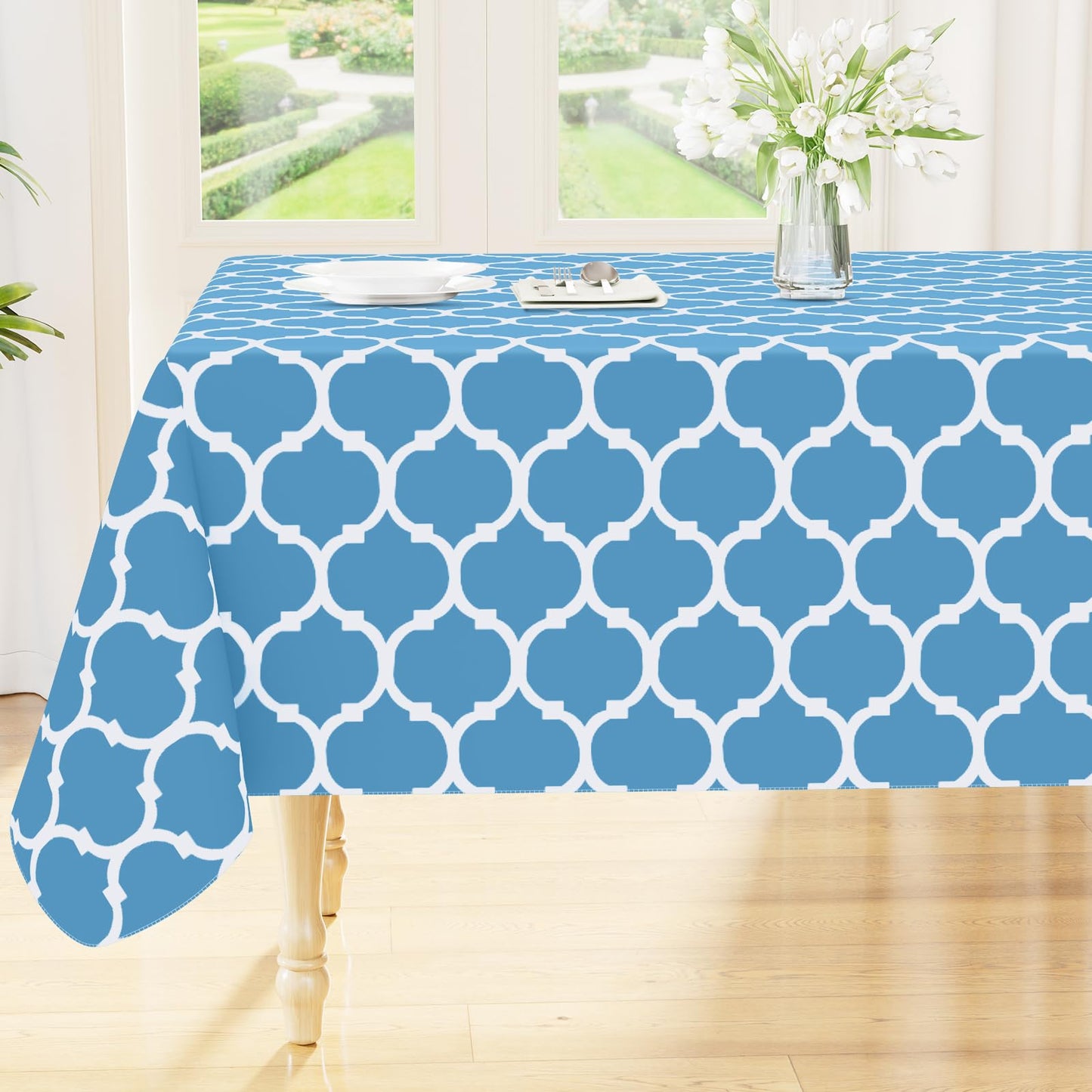 Smiry Rectangle Table Cloth, Flannel Backed Vinyl Tablecloth, 60"x84" | Waterproof Plastic Tablecloths, Wipeable Table Cover for Dining, Indoor and Outdoor (Grey)
