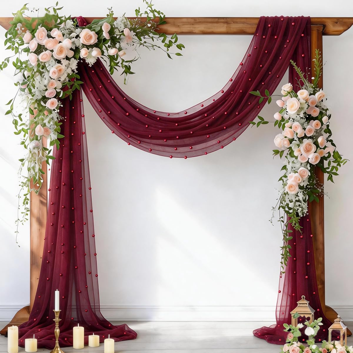 Pearl Table Runner Gauze Sheer 19FT Wedding Draping Fabric Decor | Sage Green Summer Tulle Chiffon Arch Outdoor Drapes Long Curtain for Birthday Party Baby Shower Bridal Engagement Decor
