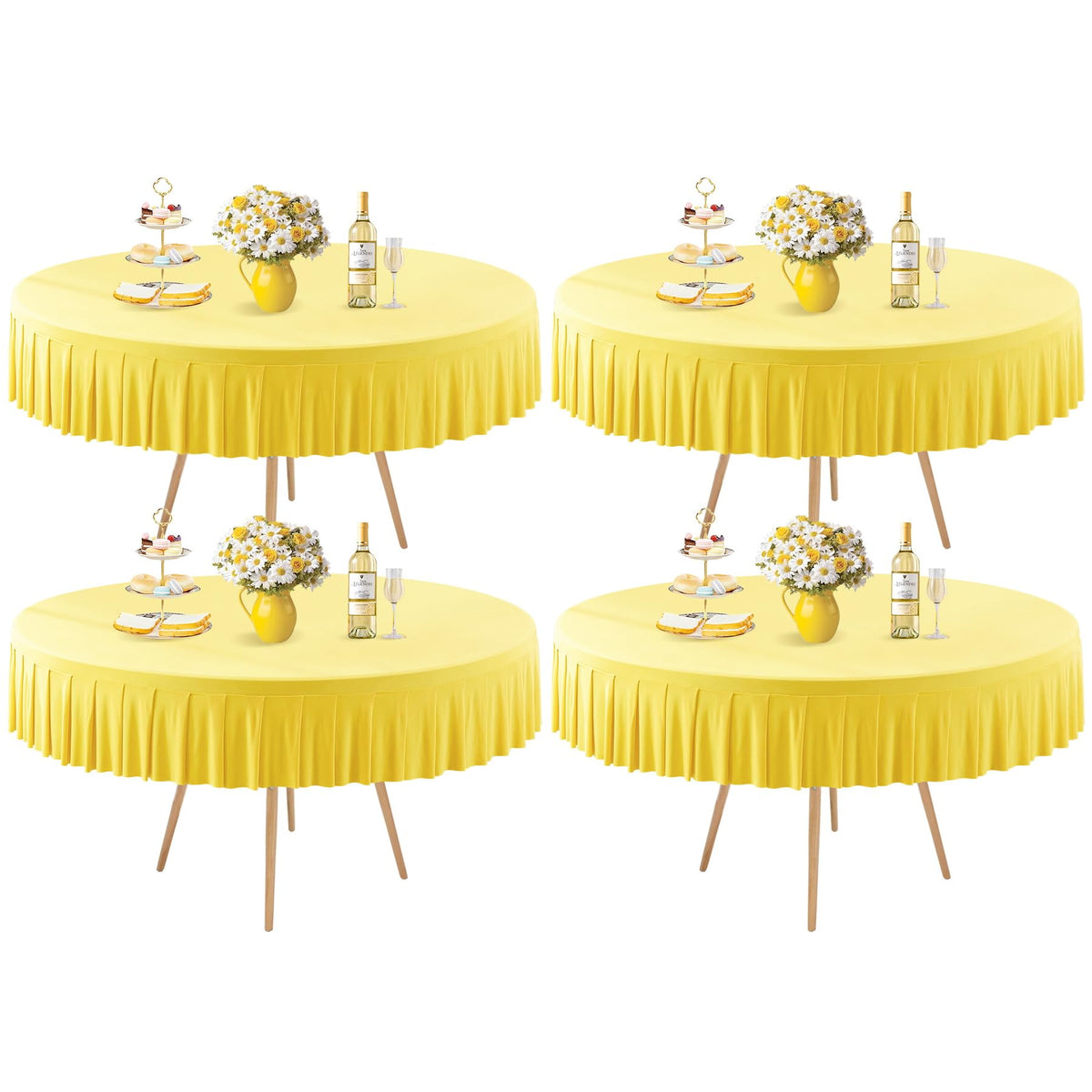 8 Pack Champagne Spandex Round Tablecloths for 72in Table, Stretchy Fitted 6FT Round Table Cloths, Wrinkle Free Table Cover with Skirt for Wedding Birthday Party Bridal Shower Banquet