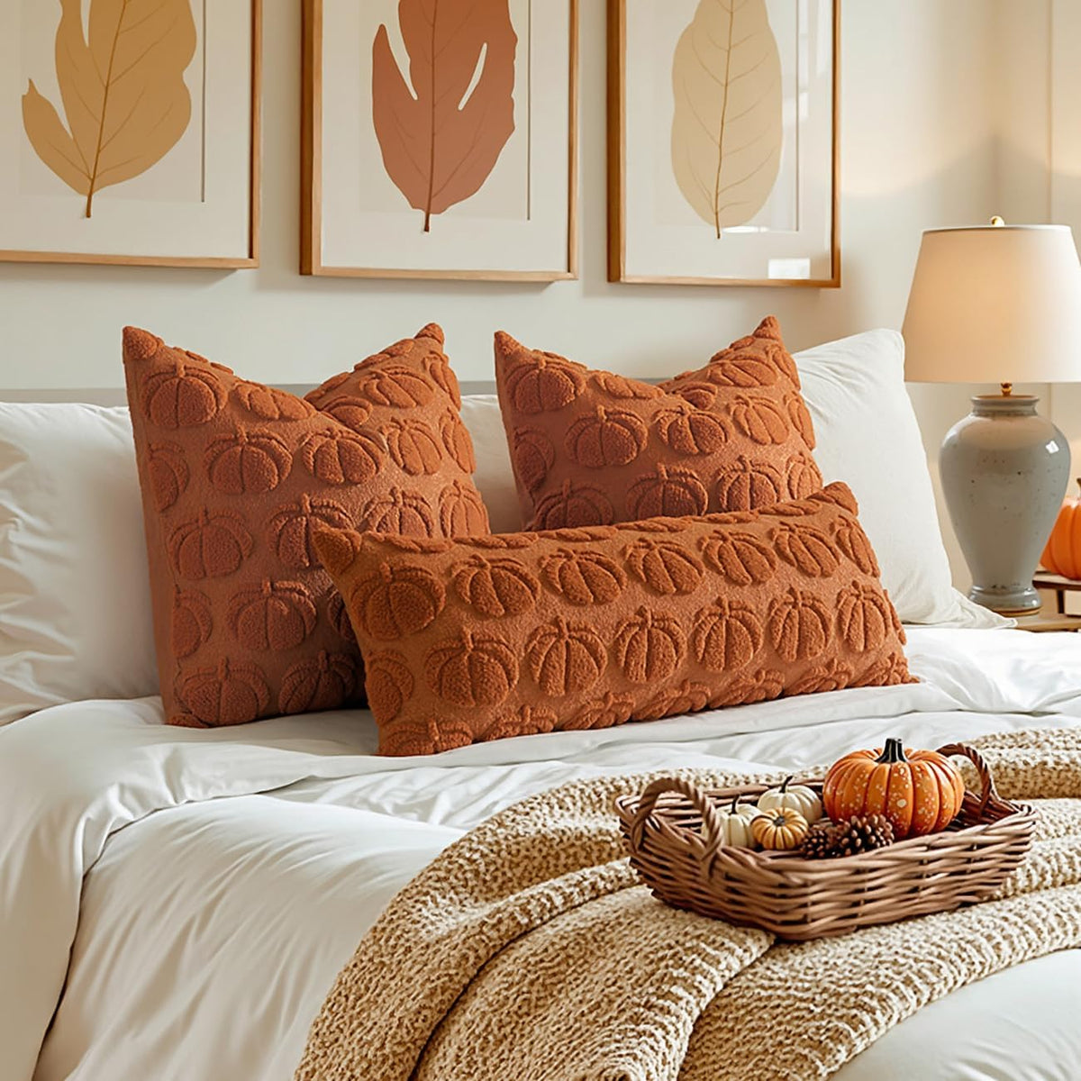 MIULEE Fall Pillow Covers Pumpkin Fall Decor 18x18 Dark Rust | Set of 2 Fall Decorations for Home, Plush Faux Fur Farmhouse Accent Pillowcases, Porch Sofa Couch Cushion Bed Livingroom