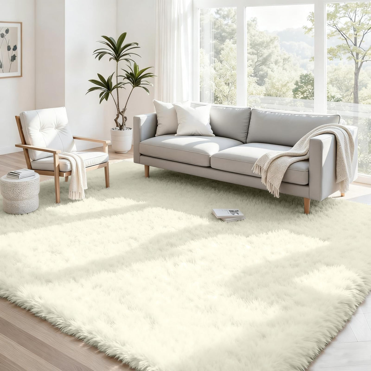8x10 Fluffy Shag Area Rugs for Living Room Bedroom: Soft Plush Carpet Grey | Upgraded Non-Slip Thick Memory Foam, Ultra Soft, Non-Shedding Fuzzy Carpet, Easy Clean Decor for Kids Room, Nursery, Playroom