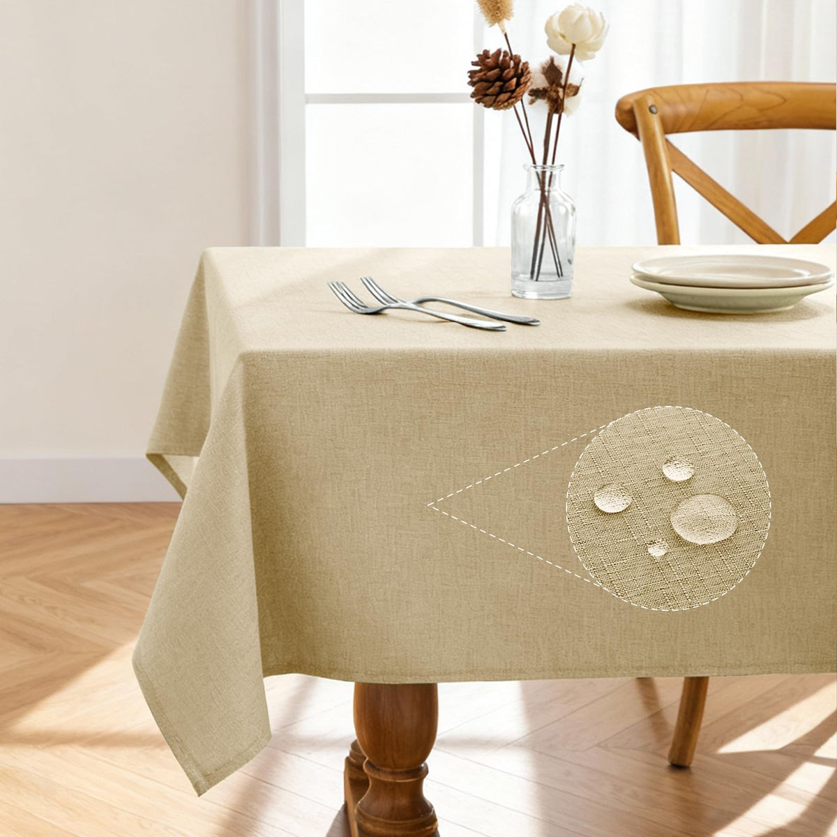 Pureegg Rectangle Linen Tablecloth Waterproof & Stain Resistant, Wrinkle-Free Table Cloth Adds Elegance and Protection, Ideal for Dining, Party, Wedding and Outdoor, 52 x 70 Inch, Sage Green