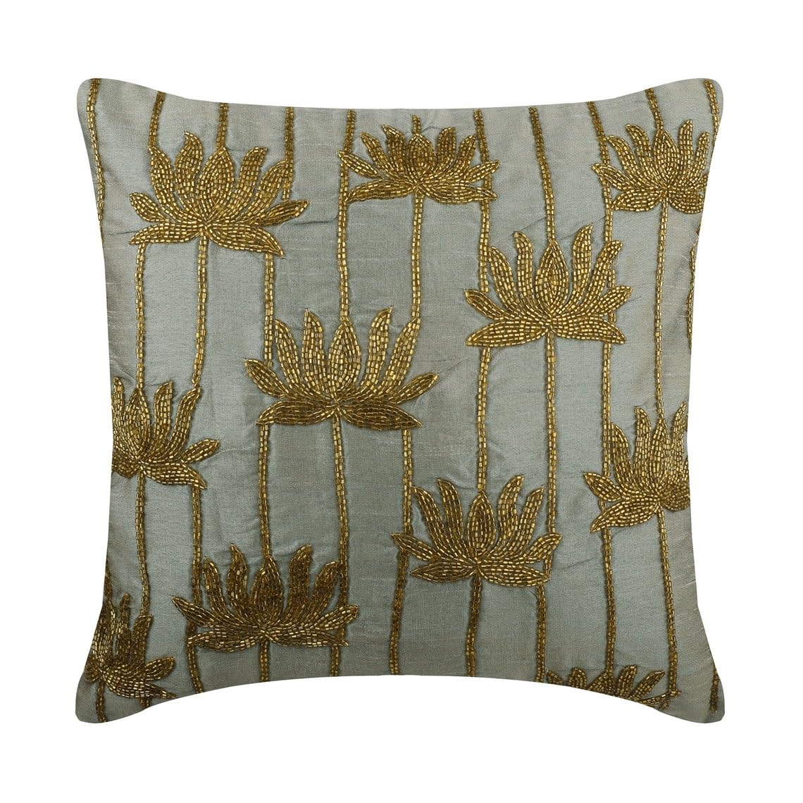 HomeCentric Silver Faux Leather Pearl Leaves Pillow, 24x24 inch, Silk, Contemporary Floral - Silver Beauty