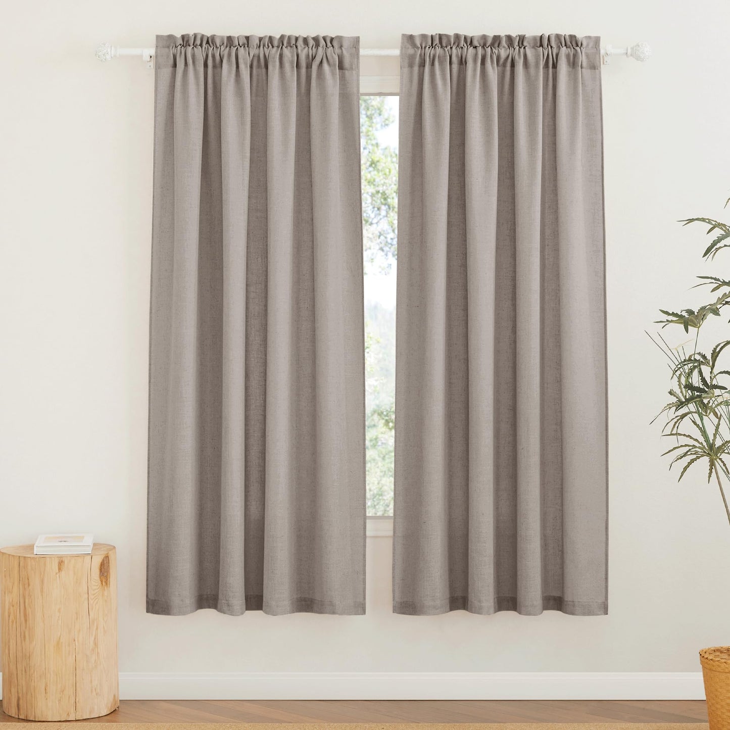 RYB HOME White Semi Sheer Curtains 84 inches Long for Living Room | Half Privacy, Linen Textured, Sheer Light Filtering, Vertical Window Drapes, for Bedroom Dining, White, W52 x L84, 2 Panels