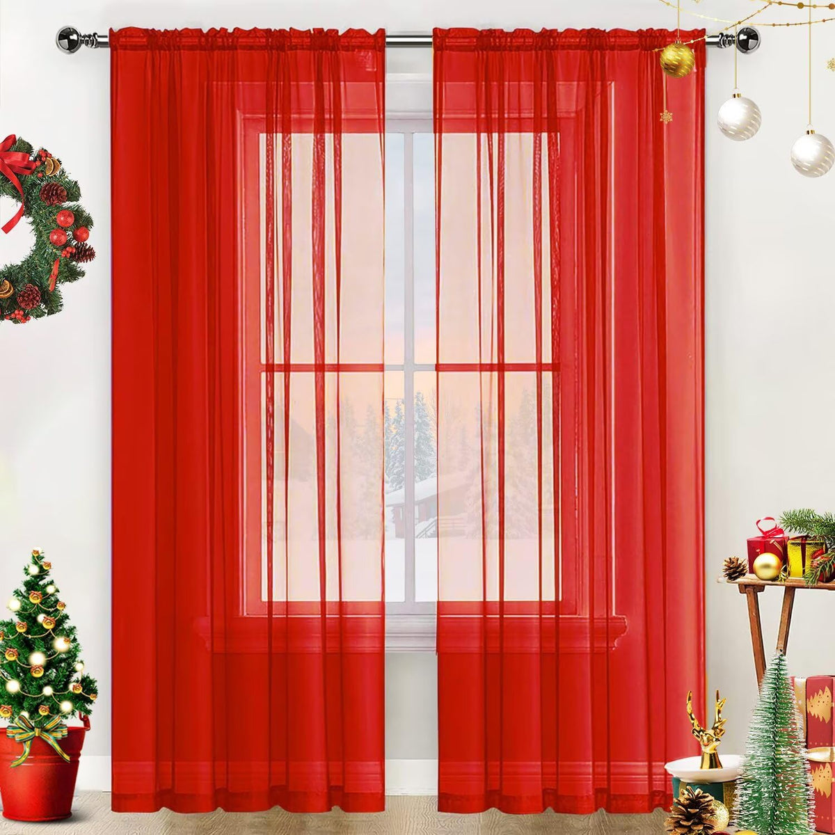 SpaceDresser Basic Rod Pocket Sheer Voile Window Curtain Panels White 1 Pair 2 Panels 52 Width 84 Inch Long for Kitchen Bedroom Children Living Room Yard(White,52 W x 84 L)