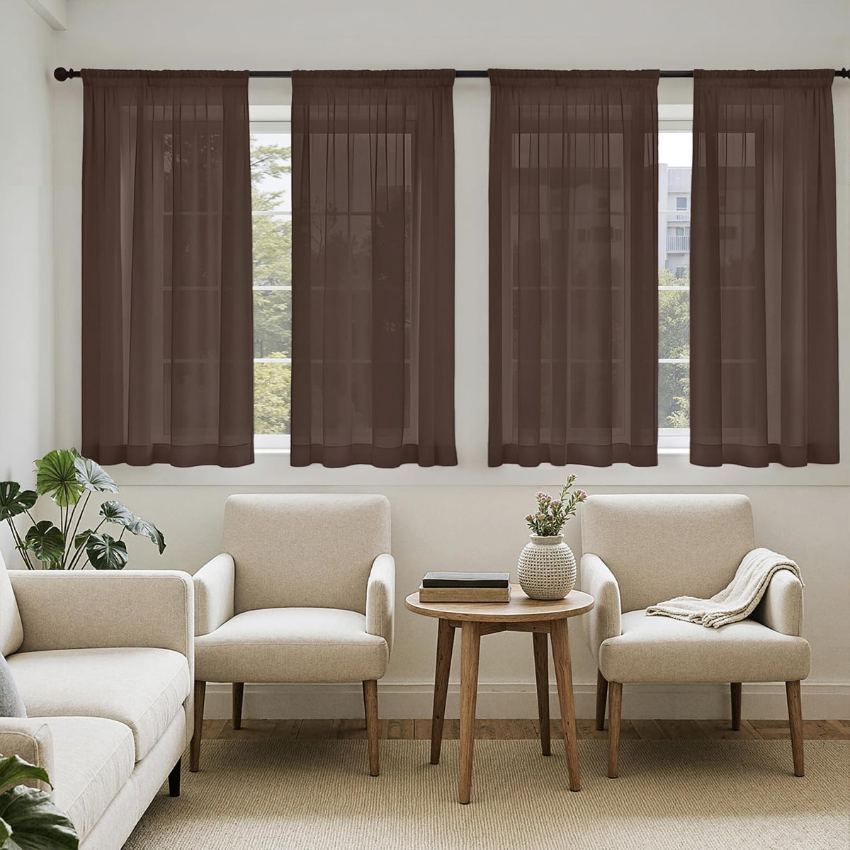 MIULEE Black Sheer Curtains 84 Inches Long 4 Panels 42 x 84 Inches | Light Filtering, Rod Pocket, Voile Drapes, Living Room, Bedroom, Window Treatments