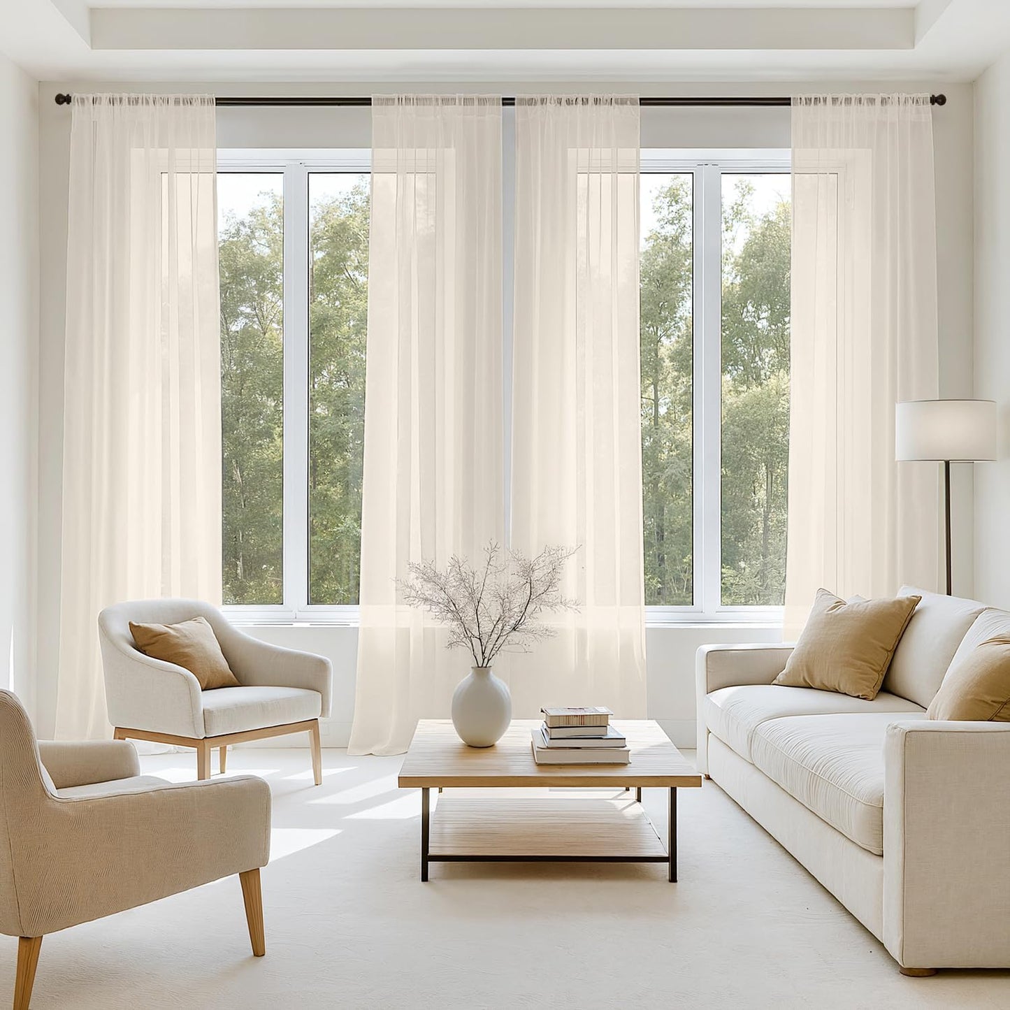 MIULEE Black Sheer Curtains 84 Inches Long 4 Panels 42 x 84 Inches | Light Filtering, Rod Pocket, Voile Drapes, Living Room, Bedroom, Window Treatments