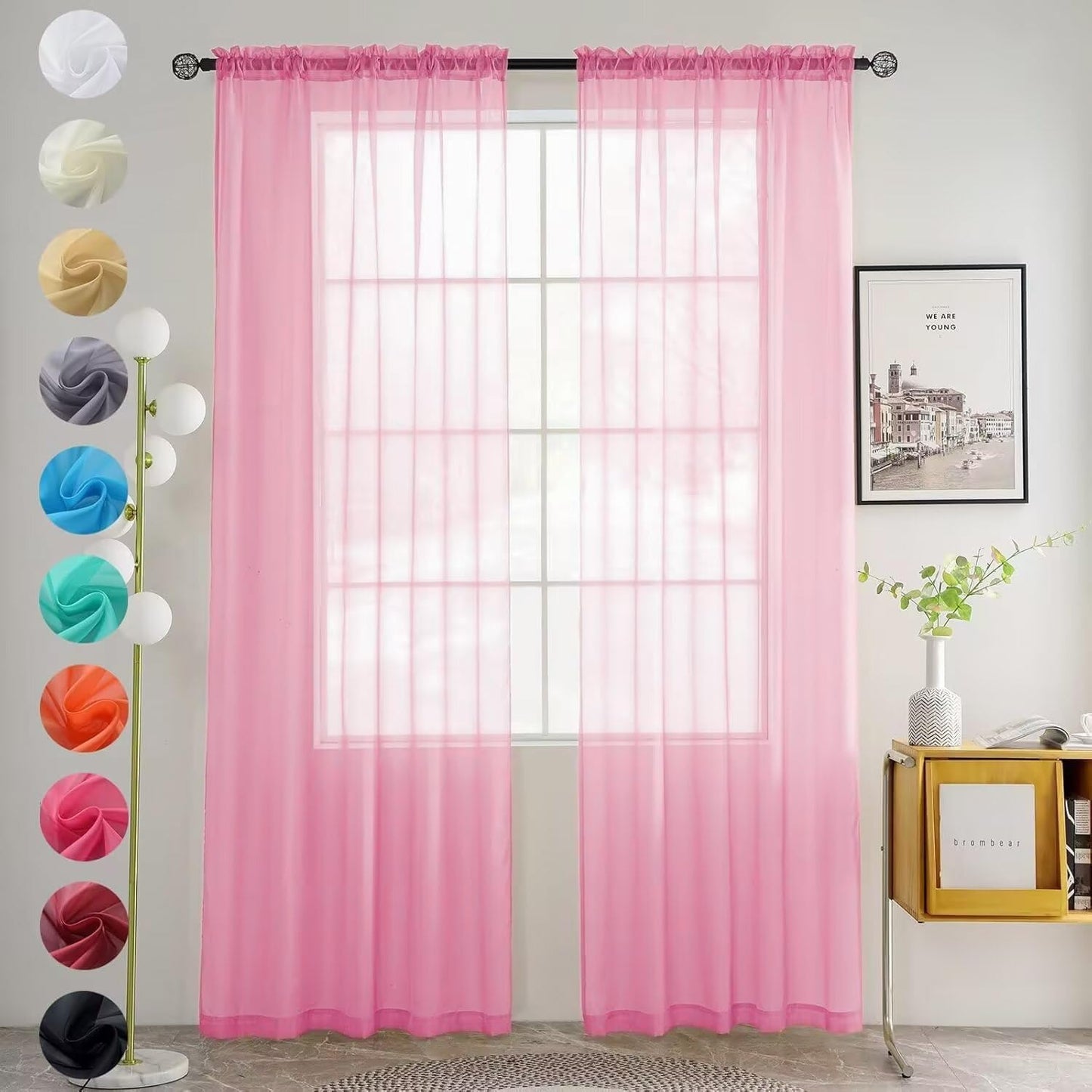 youleyar Solid Sheer Rod Pocket Curtain Voile Draperies 2 Panels White Beige Black Grey Coffee 52 Inch Width 84 Inch Long 1 Pair for Kitchen Bedroom Children Living Room Yard (Ivory,52W ｘ 84L)
