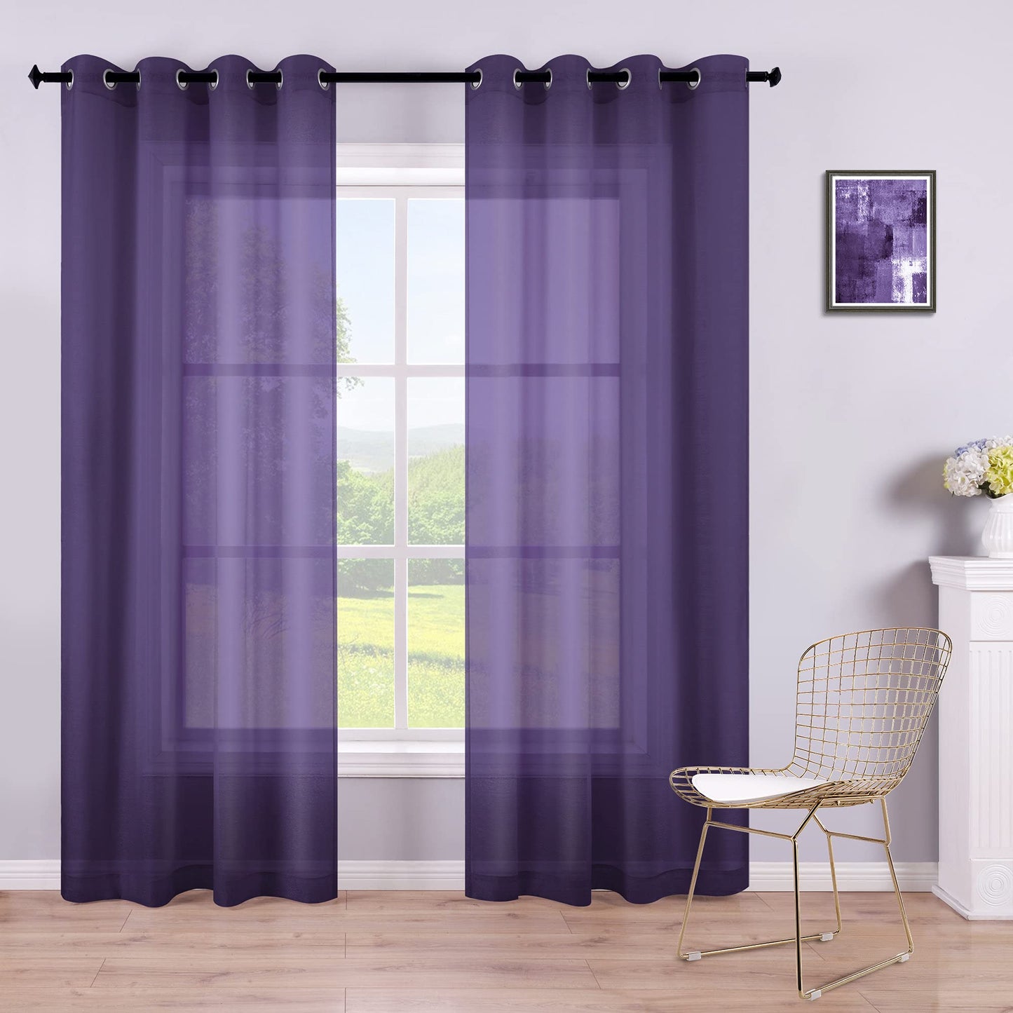 White Sheer Curtains 84 Inches Long Set 2 Panels Grommet Pair Faux Linen Semi Transparent Drape Tulle Gauze Voile Window Sheer Curtains for Bedroom Living Room Dining Wide 52 Length Solid Pack