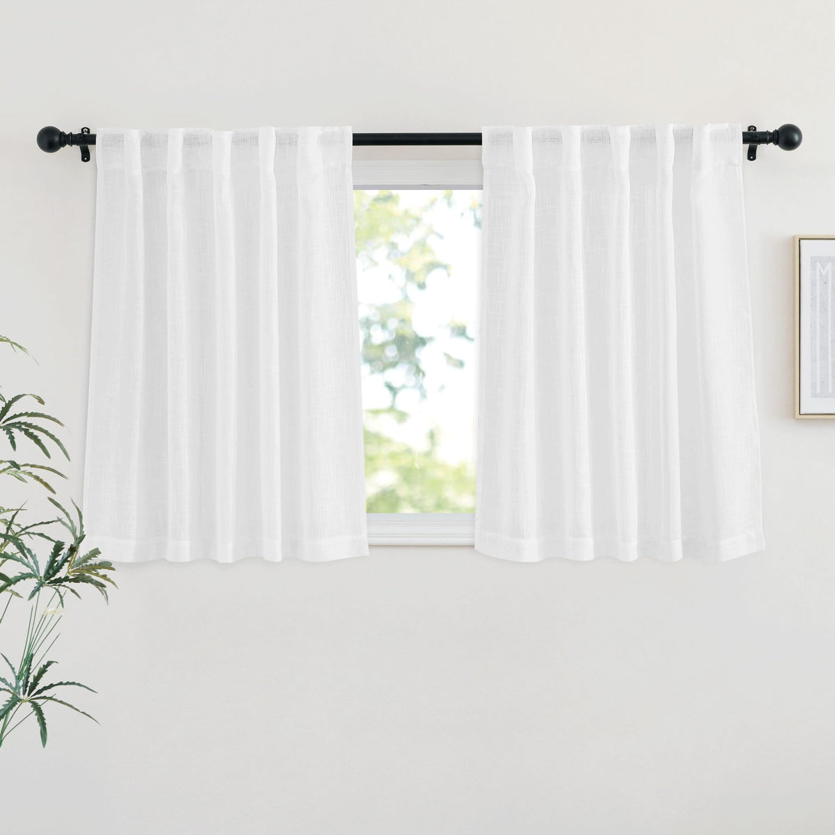 NICETOWN Flax Linen Curtains 84 inch Long, Rod Pocket & Back Tab Semi Sheer Vertical Drapes Privacy Added with Light Filtering for Bedroom/Living Room, Burlap, W52 x L84, 2 Pieces