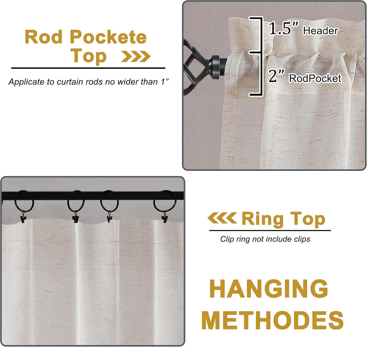 Linen Blend Sheer Curtains 84 inches Long 2 Panels Set for Bedroom, Natural Linen Light Filtering Semi Sheer Cutain for Living Room Rod Pocket Drapes, 2pcs, Each 40 W x 84 L