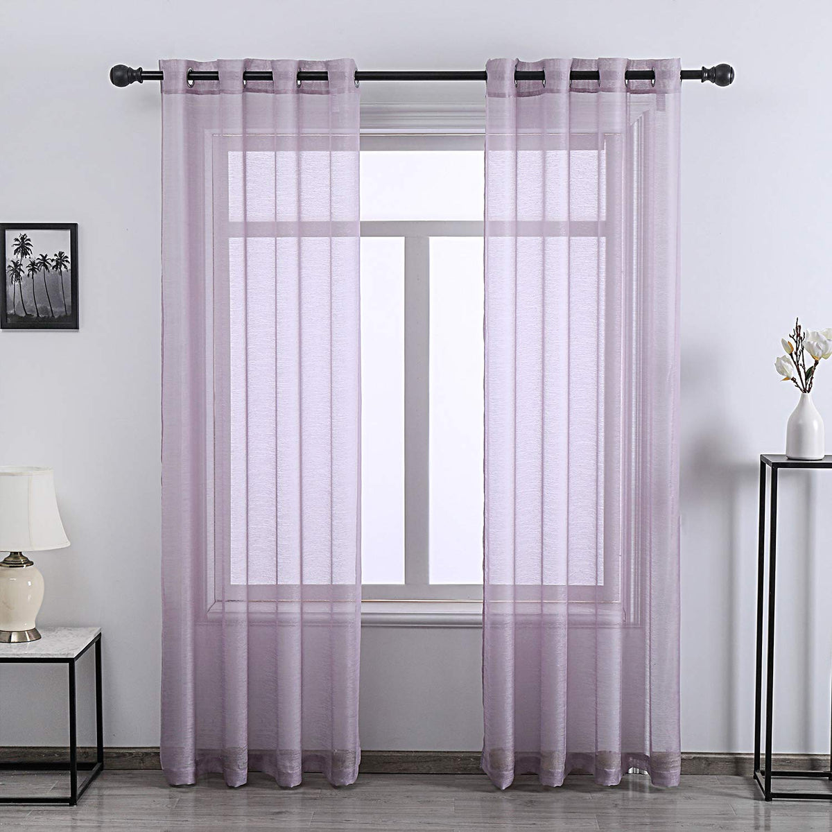 108 Inch Extra Length Sheer Curtains for Bedroom - Grommet Top Solid Luxury Soft Gauze Voile Window Panels for Patio(52 W x 108 L,Taupe,2 Pieces)