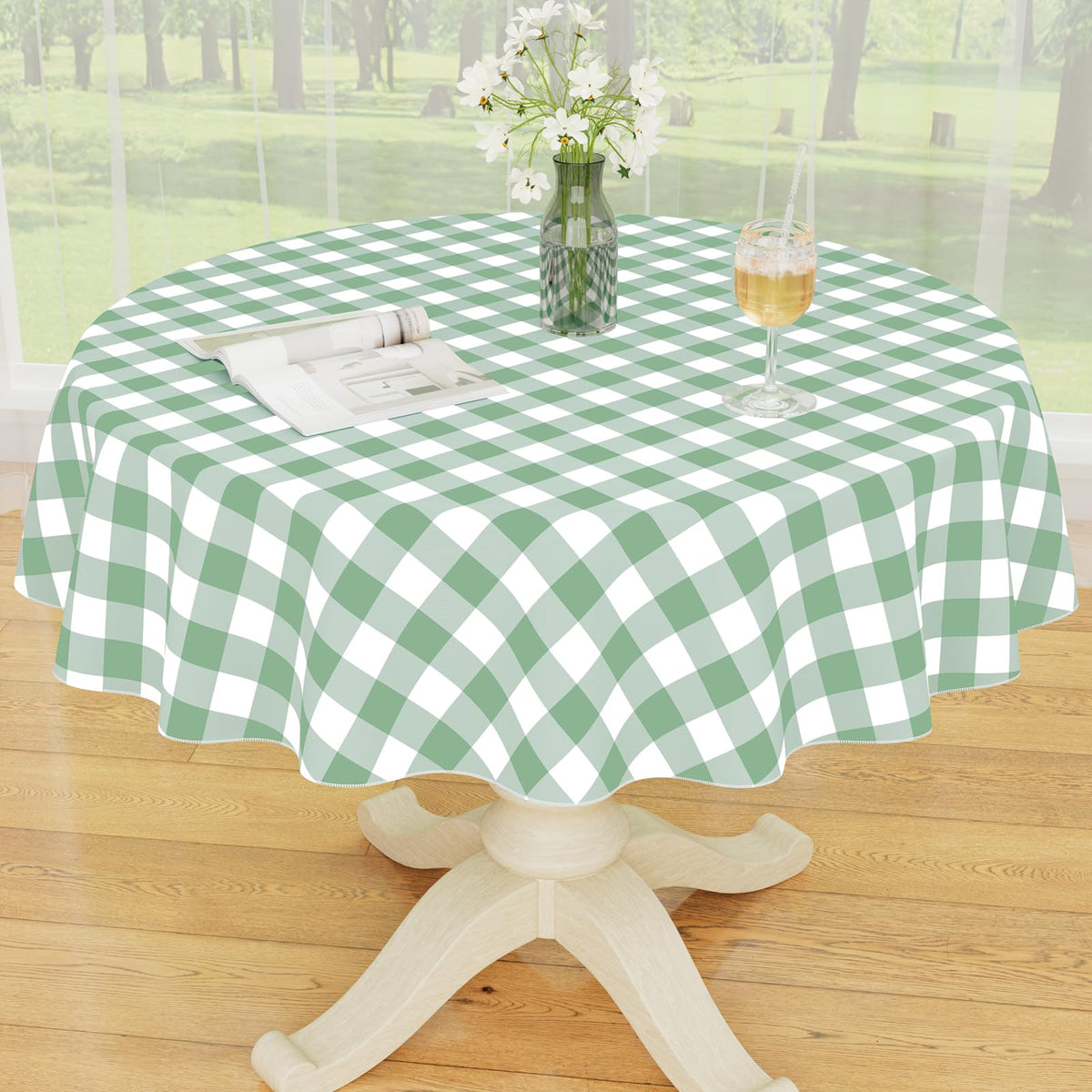 Smiry Picnic Table Cloth, Vinyl Tablecloths with Flannel Backing, 60"x84" | Waterproof Rectangle Table Cloth, Wipeable Buffalo Plaid Table Cover for Indoor and Outdoor (Khaki & White)