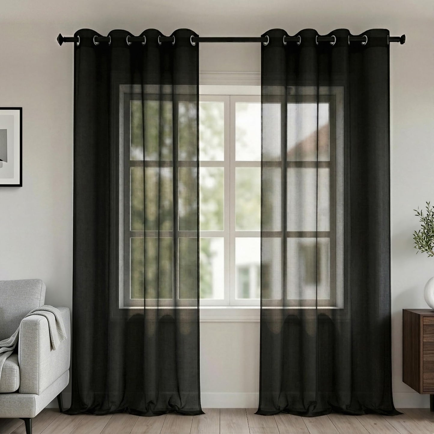 White Sheer Curtains 84 Inches Long Set 2 Panels Grommet Pair Faux Linen Semi Transparent Drape Tulle Gauze Voile Window Sheer Curtains for Bedroom Living Room Dining Wide 52 Length Solid Pack