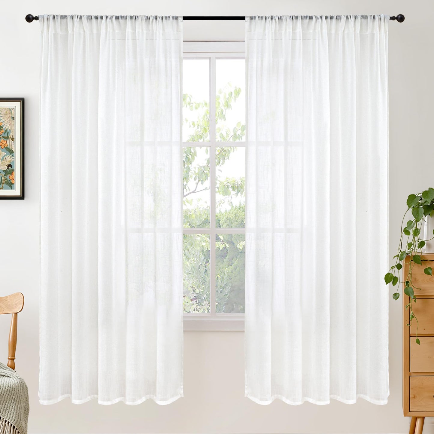 BGment Linen Sheer Curtains 84 Inches Long 2 Panels Set for Living Room | Light Filtering Drapes with Rod Pocket Lightweight Window Treatments for Bedroom, 52 X 84 Inch Length