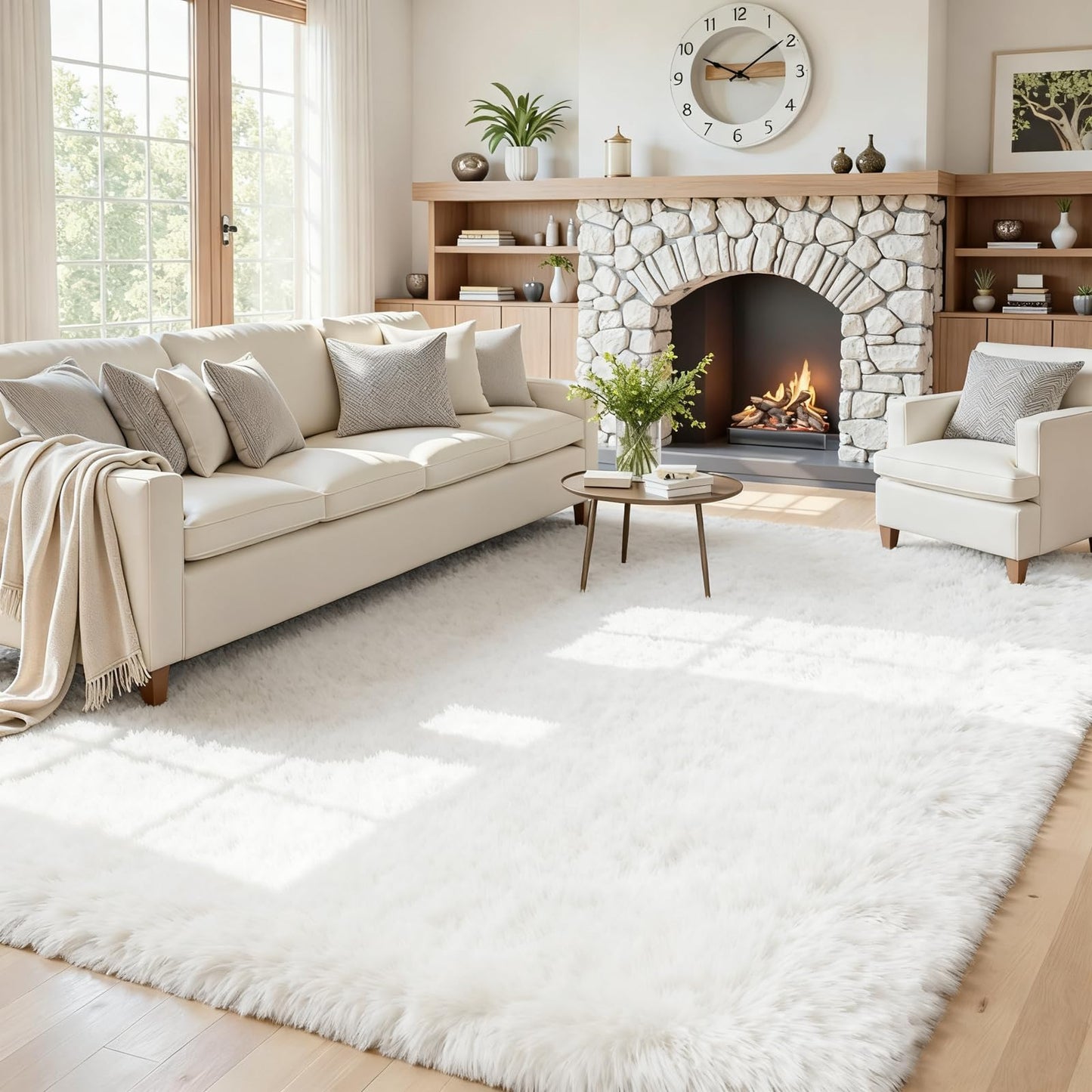 8x10 Fluffy Shag Area Rugs for Living Room Bedroom: Soft Plush Carpet Grey | Upgraded Non-Slip Thick Memory Foam, Ultra Soft, Non-Shedding Fuzzy Carpet, Easy Clean Decor for Kids Room, Nursery, Playroom