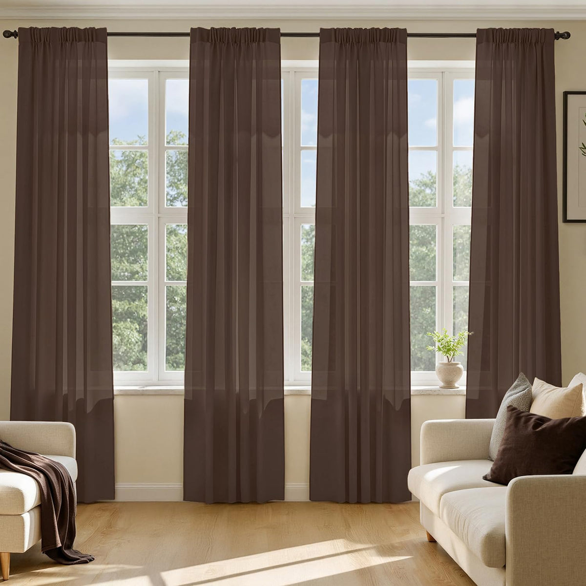 MIULEE Black Sheer Curtains 84 Inches Long 4 Panels 42 x 84 Inches | Light Filtering, Rod Pocket, Voile Drapes, Living Room, Bedroom, Window Treatments