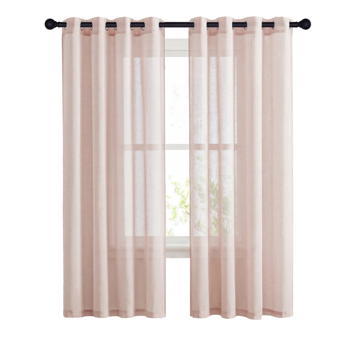 NICETOWN White Sheer Linen Curtains for Living Room 84 inch Length 2 Panels Set, Grommet Semi Sheer Privacy with Light Filtering Flax Window Treatments for Bedroom, W52 x L84