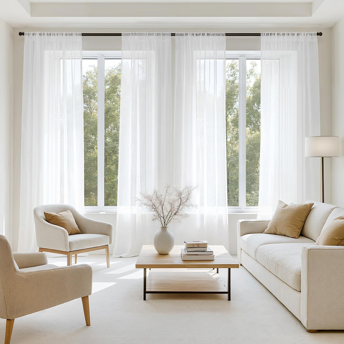 MIULEE Black Sheer Curtains 84 Inches Long 4 Panels 42 x 84 Inches | Light Filtering, Rod Pocket, Voile Drapes, Living Room, Bedroom, Window Treatments